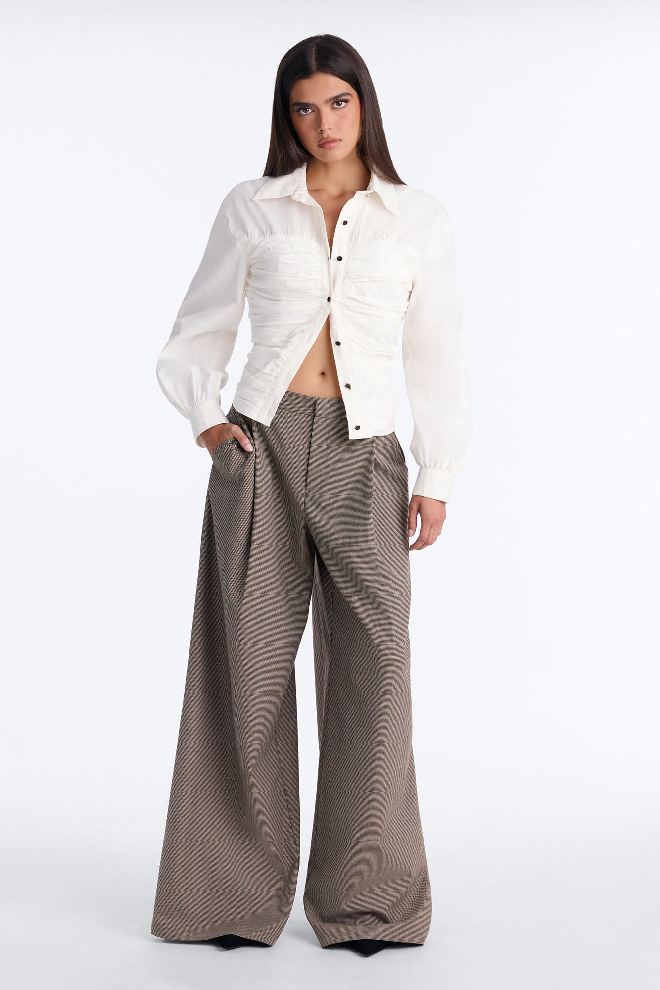 Rhodes Houndstooth Wide Leg Trouser - Brown Combo