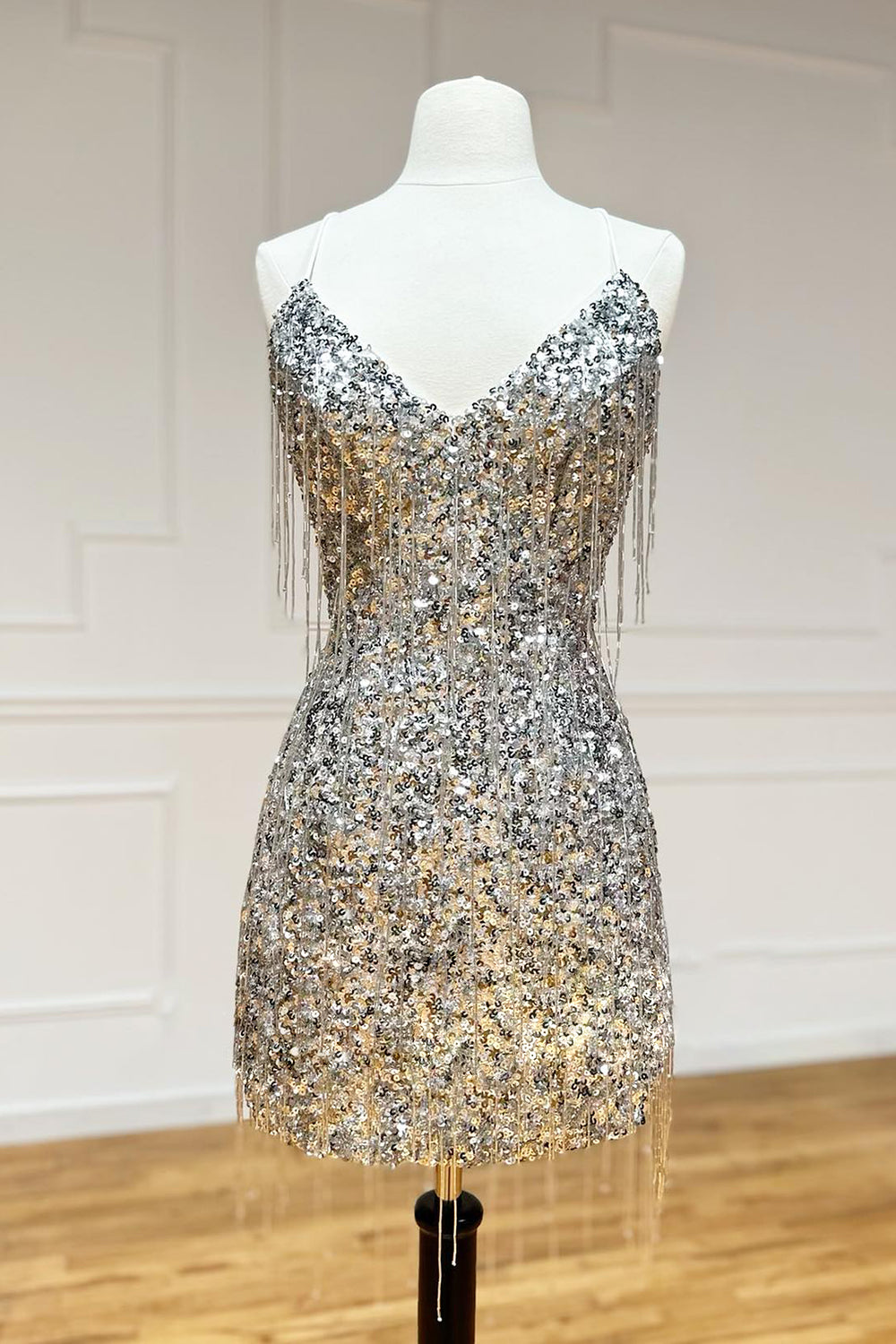 Sparkly Silver Sequin Fringed Tight Short Homecoming Dress/Mini Dress