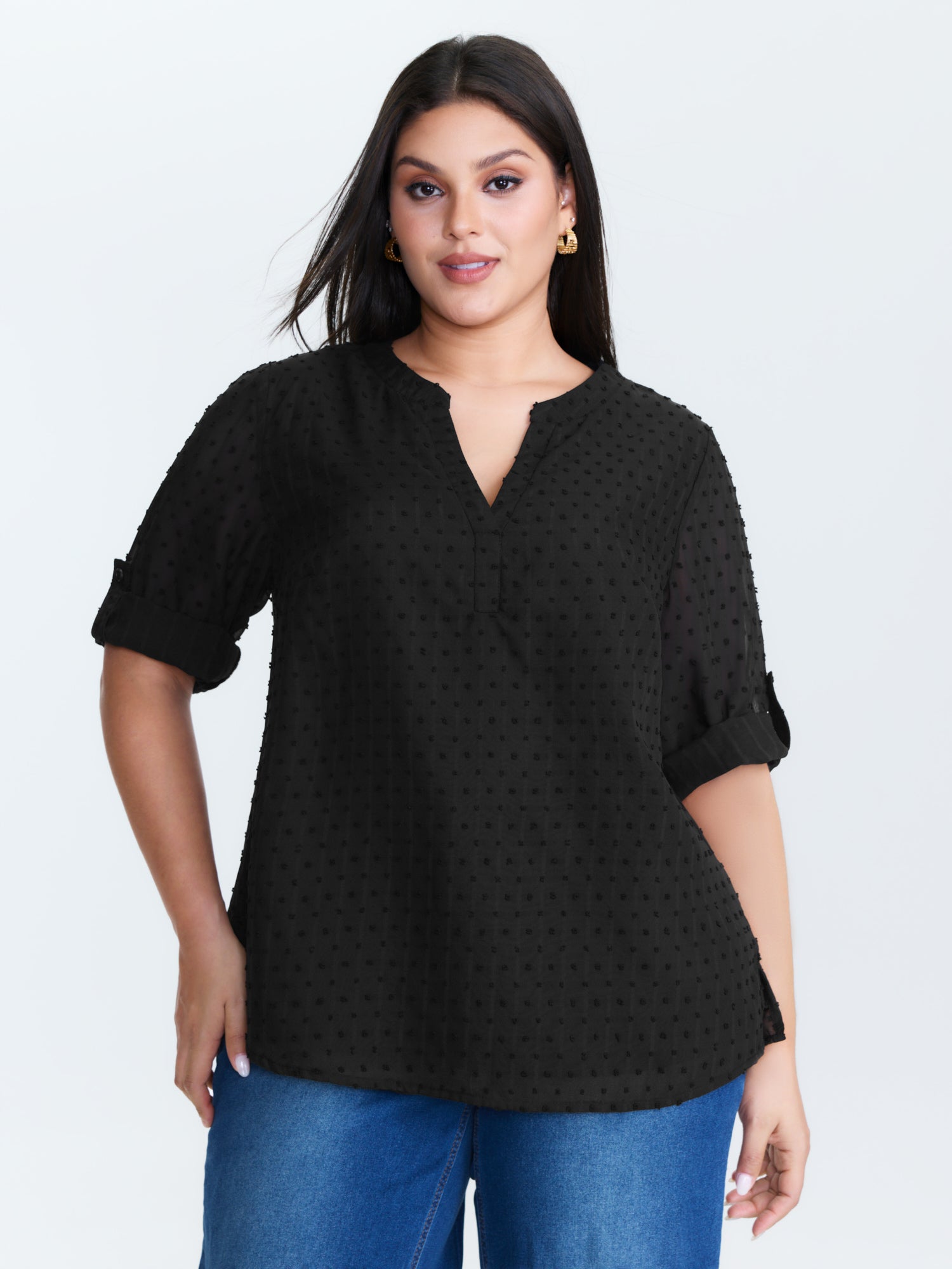 Textured Polka Dots Sheer Blouse