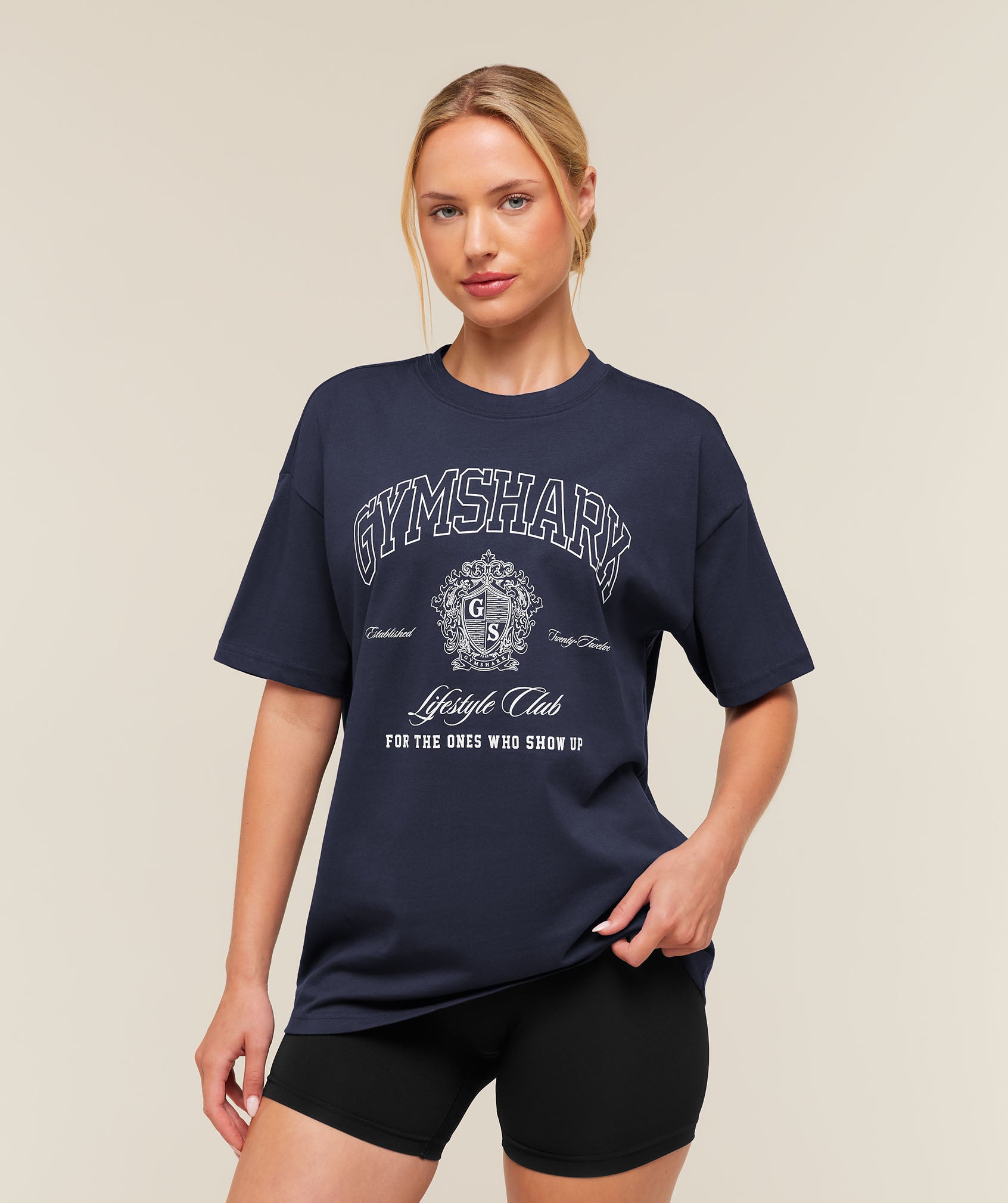 Gymshark College Crest Graphic T-Shirt - Heavy Blue