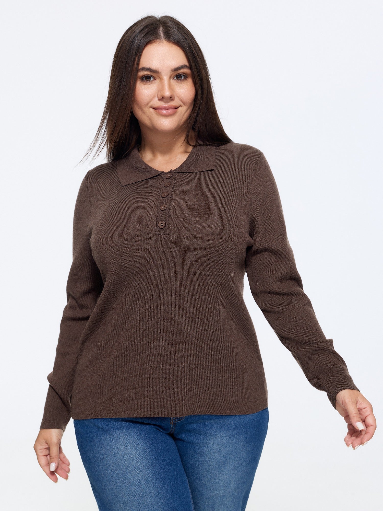 Polo Collar Long Sleeve Button Pullover