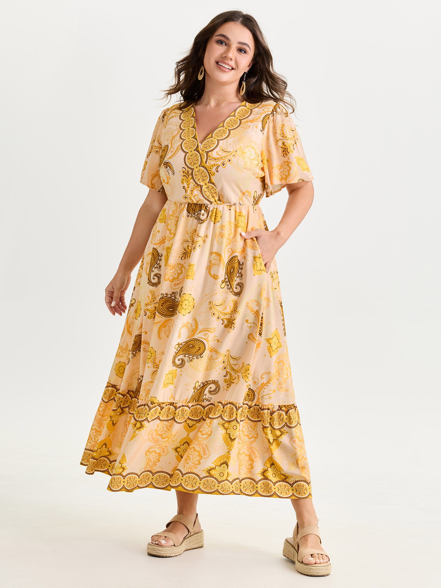 Supersoft Paisley Print V-Neck Midi Dress