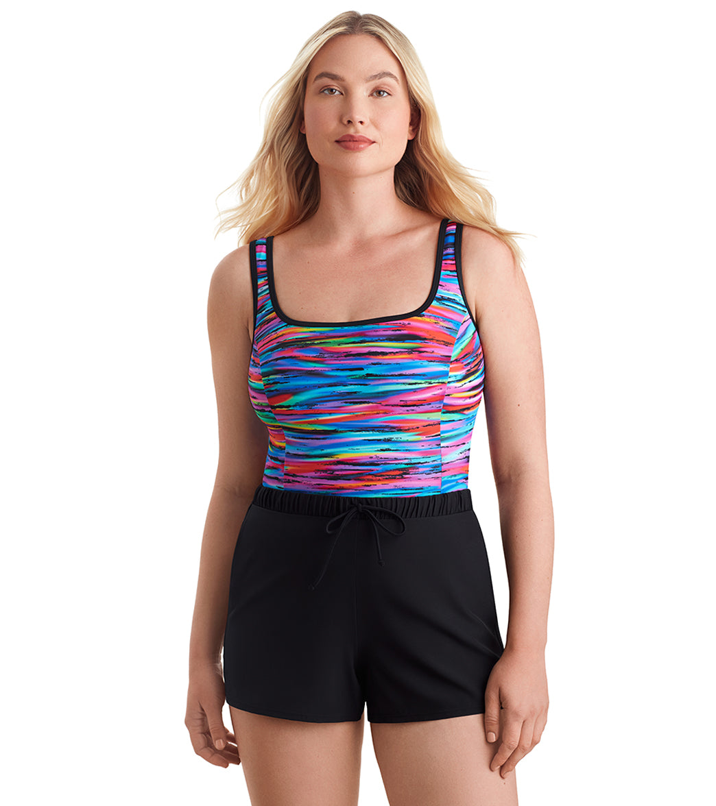 Shape Solver SPORT Women's Tidal Wave Binded Scoopneck Runaround One Piece Swimsuit
