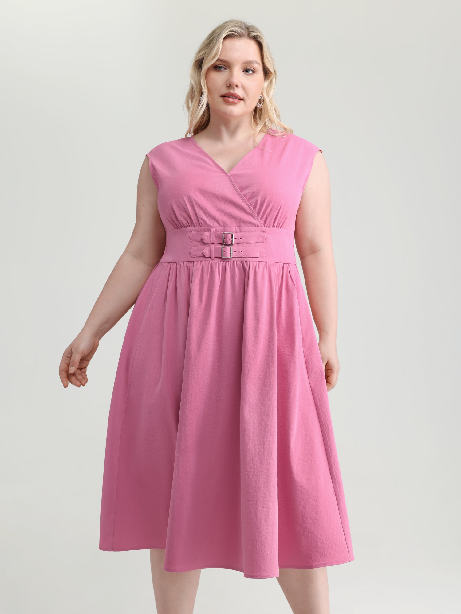 Buckle Detail Plain Midi Dress