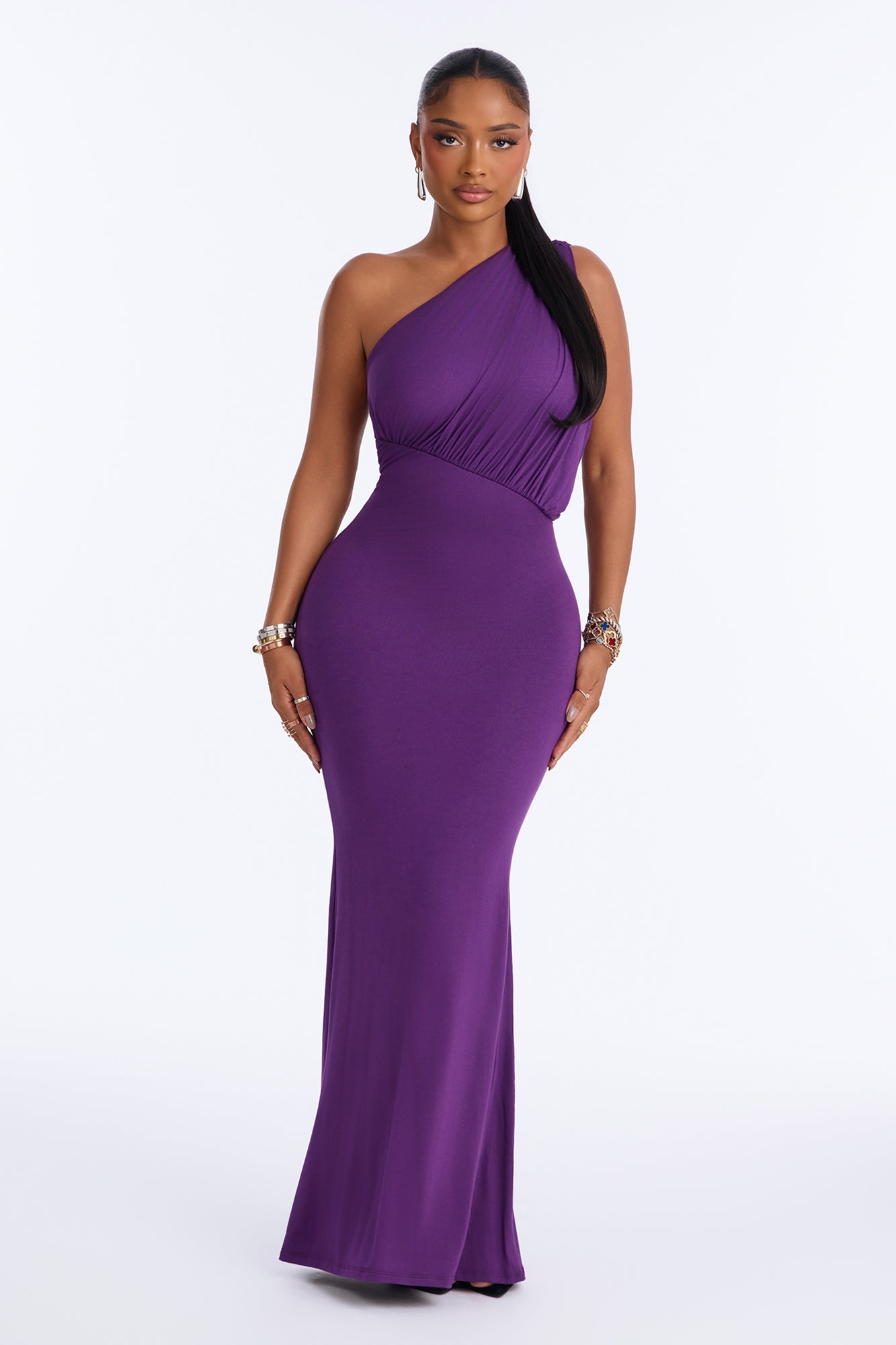 Lilia Ruched One Shoulder Sleeveless Maxi Dress - Eggplant