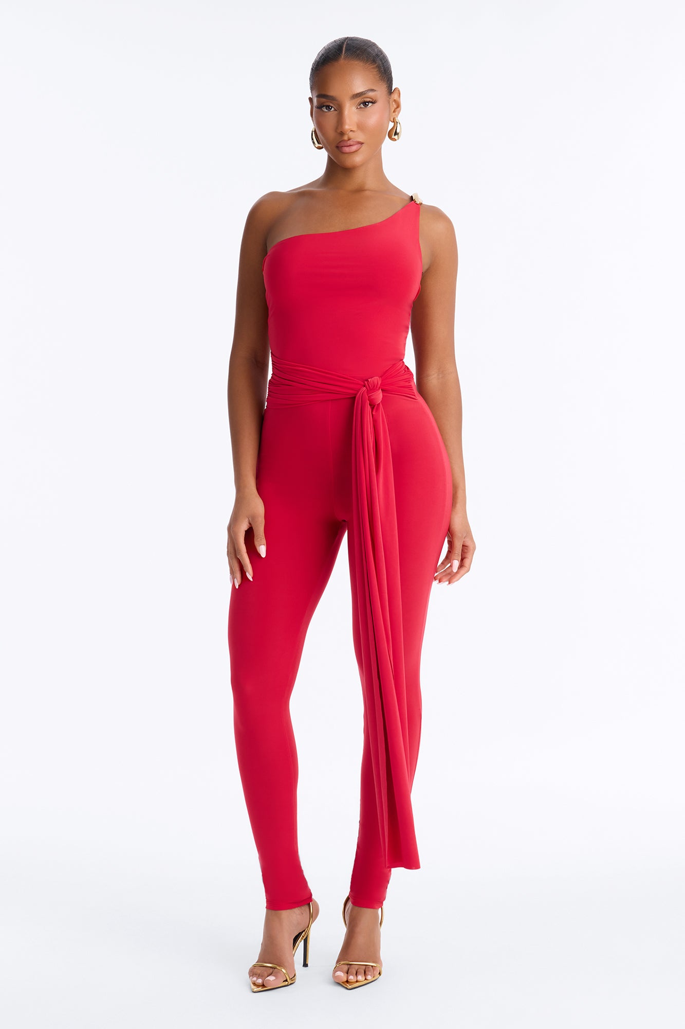 Your Moodboard Tie Waist Skinny Leg Jumpsuit - Red