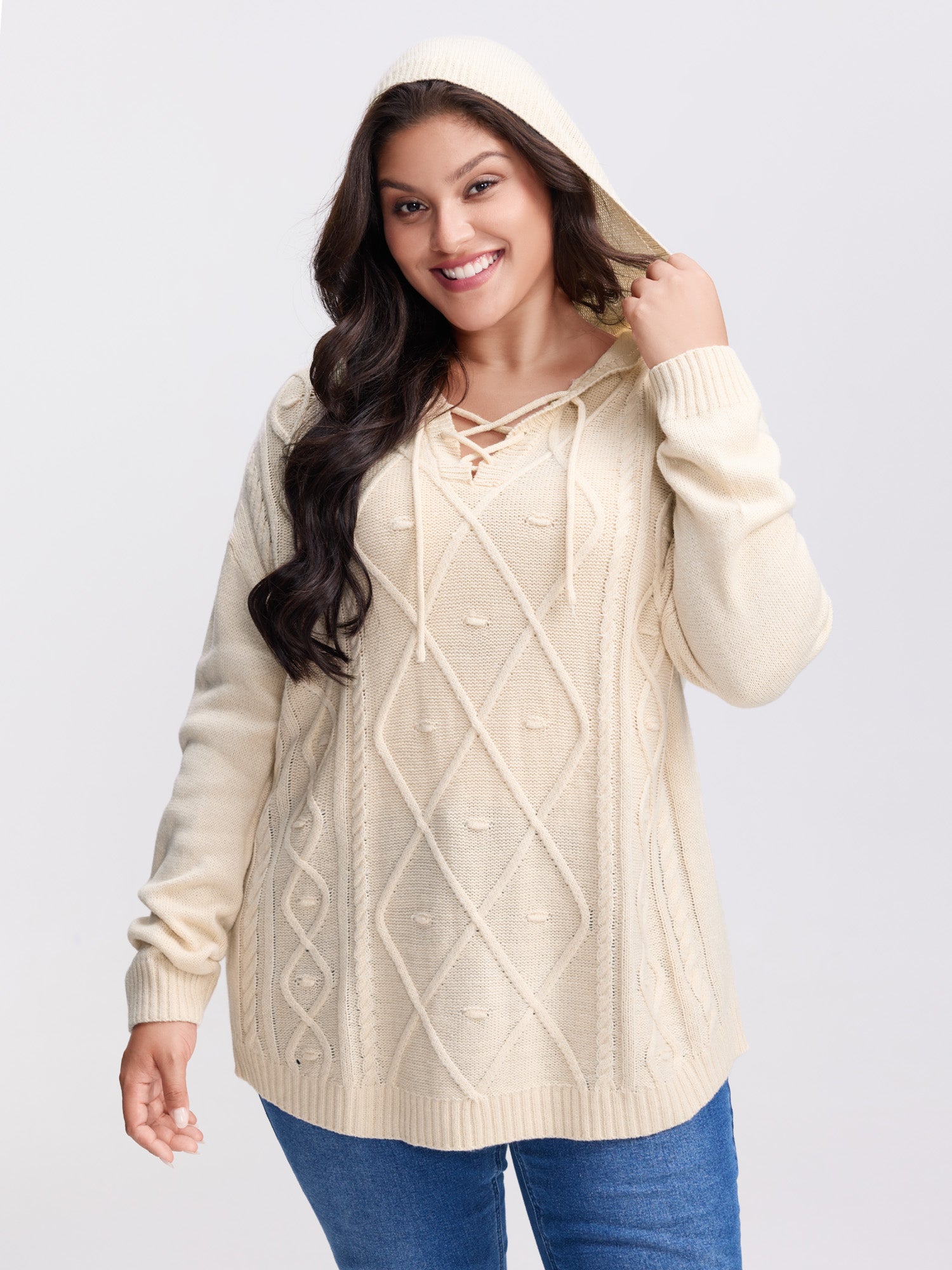 Textured Cross-Tie Hooded Pullover