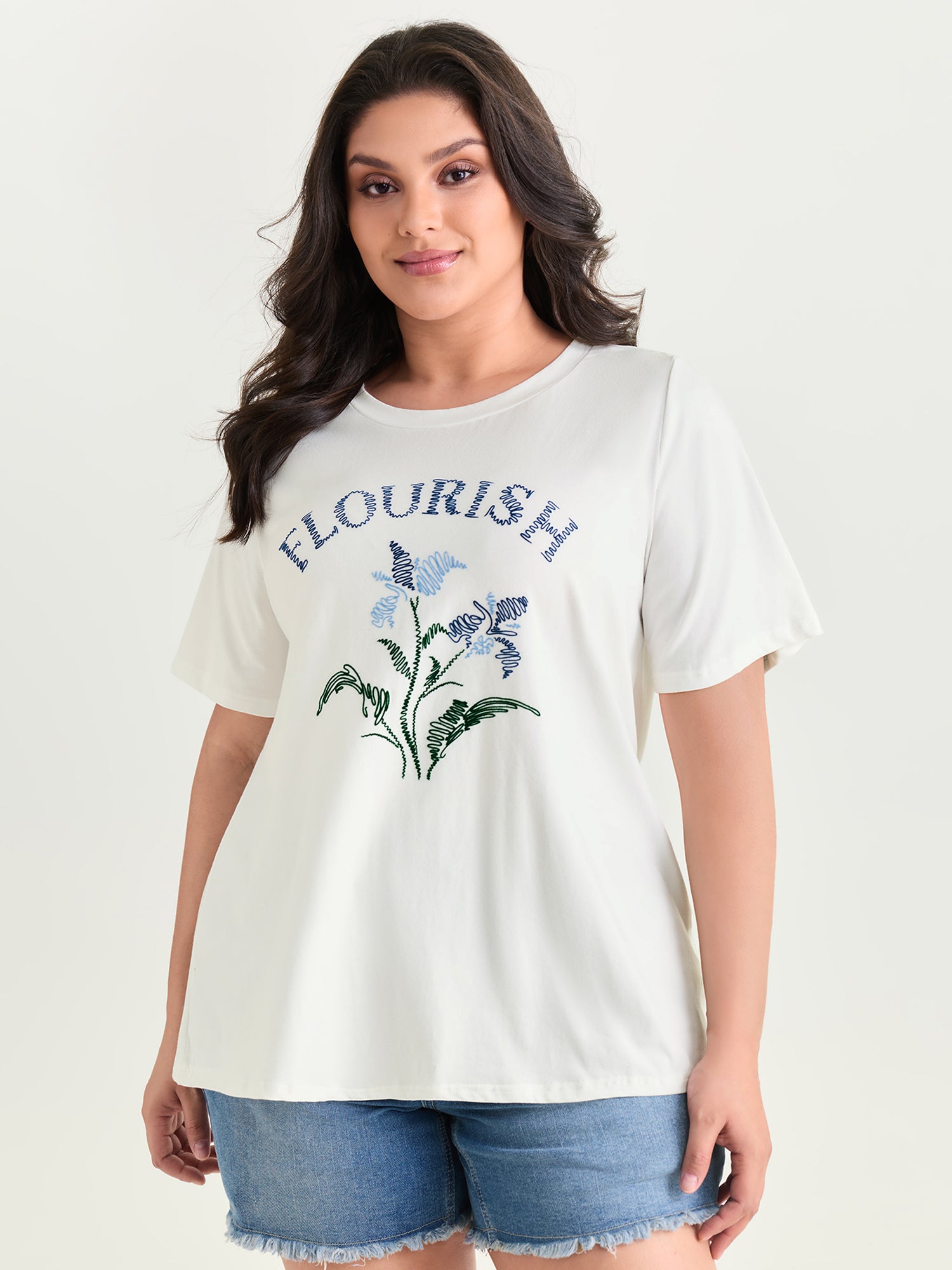 Cotton Flourish Embroidered Floral T-Shirt