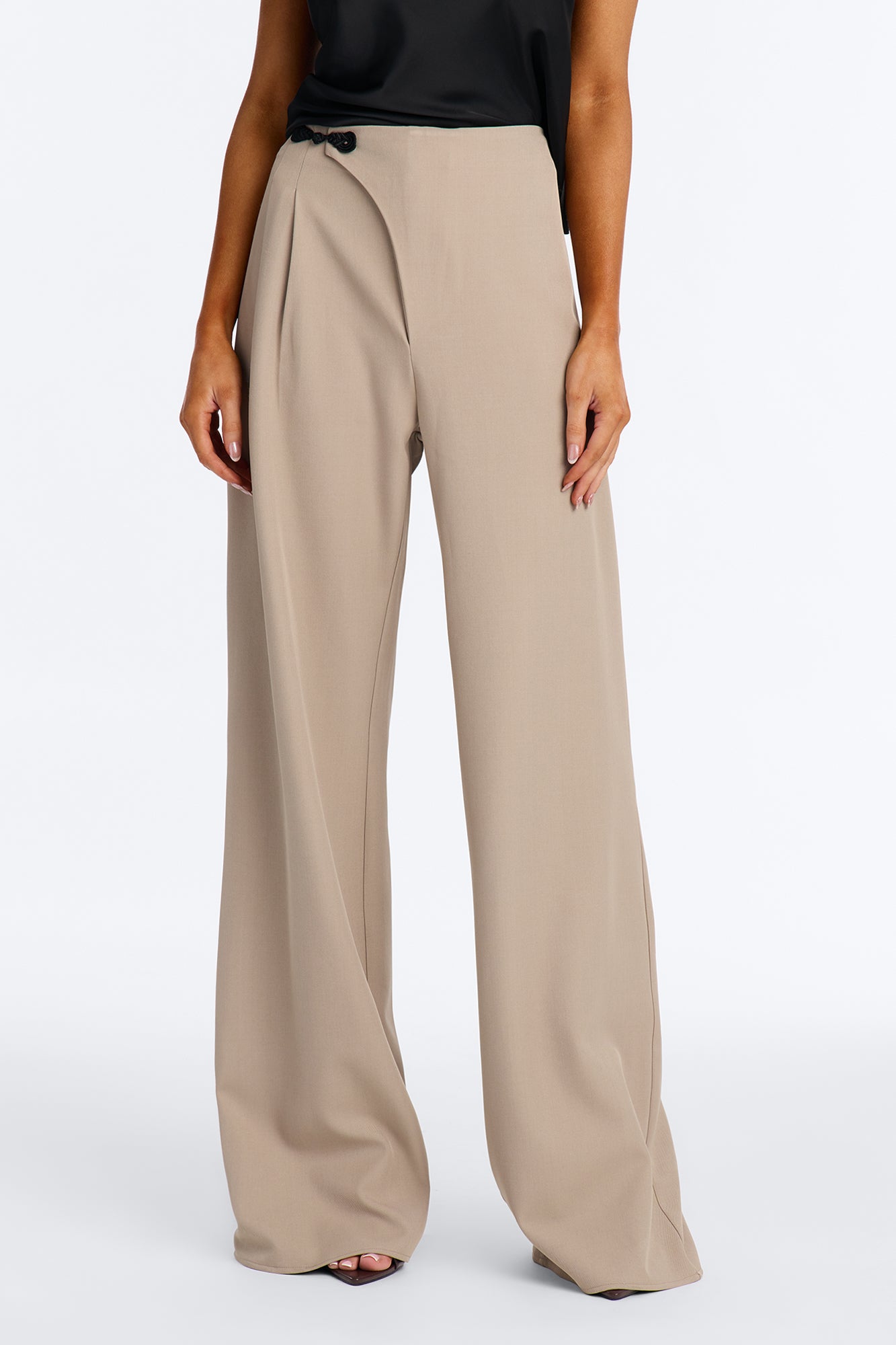 Florence Frogging Asymmetrical Wide Leg Trouser - Stone