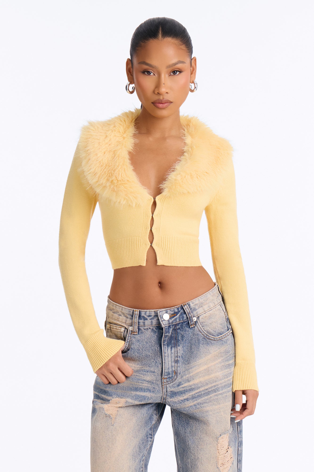 Icy Veil Cropped Cardigan - Butter Yellow