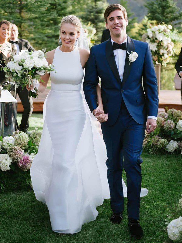 Glamorous Jewel Sleeveless Backless Stretch Satin Floor-Length Wedding Dresses