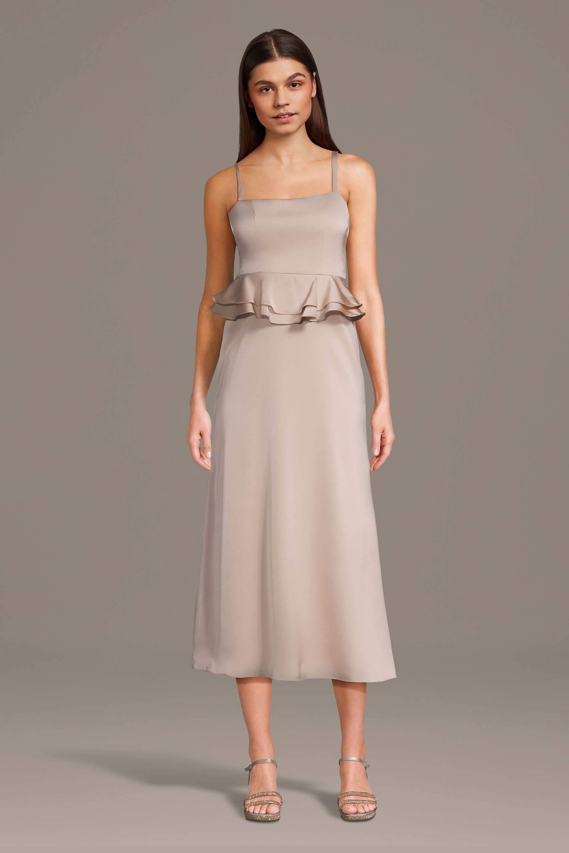 Matte Satin Peplum Tank Junior Slim A-Line Dress
