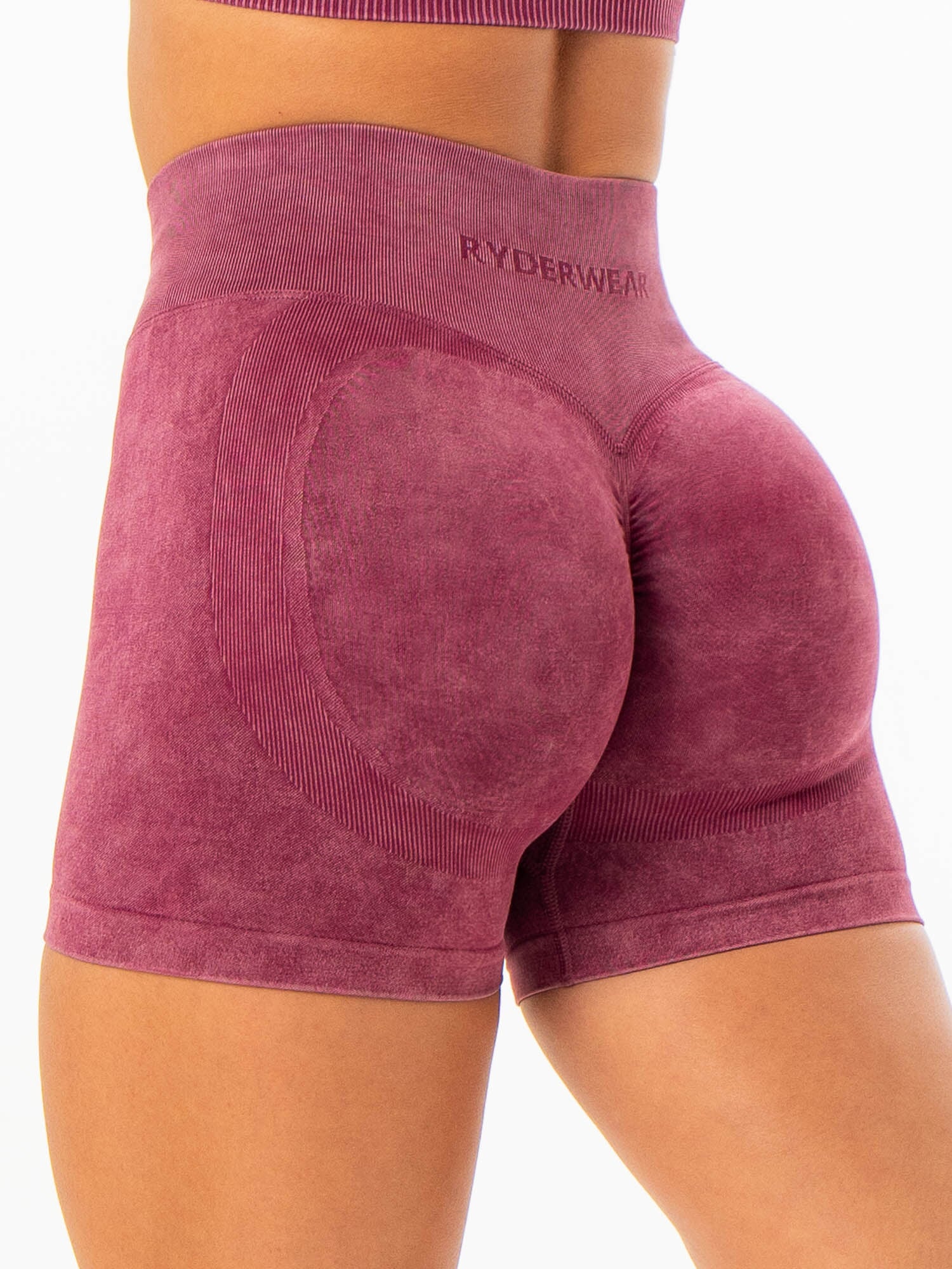 Stonewash Scrunch Seamless Shorts - Wine Stonewash