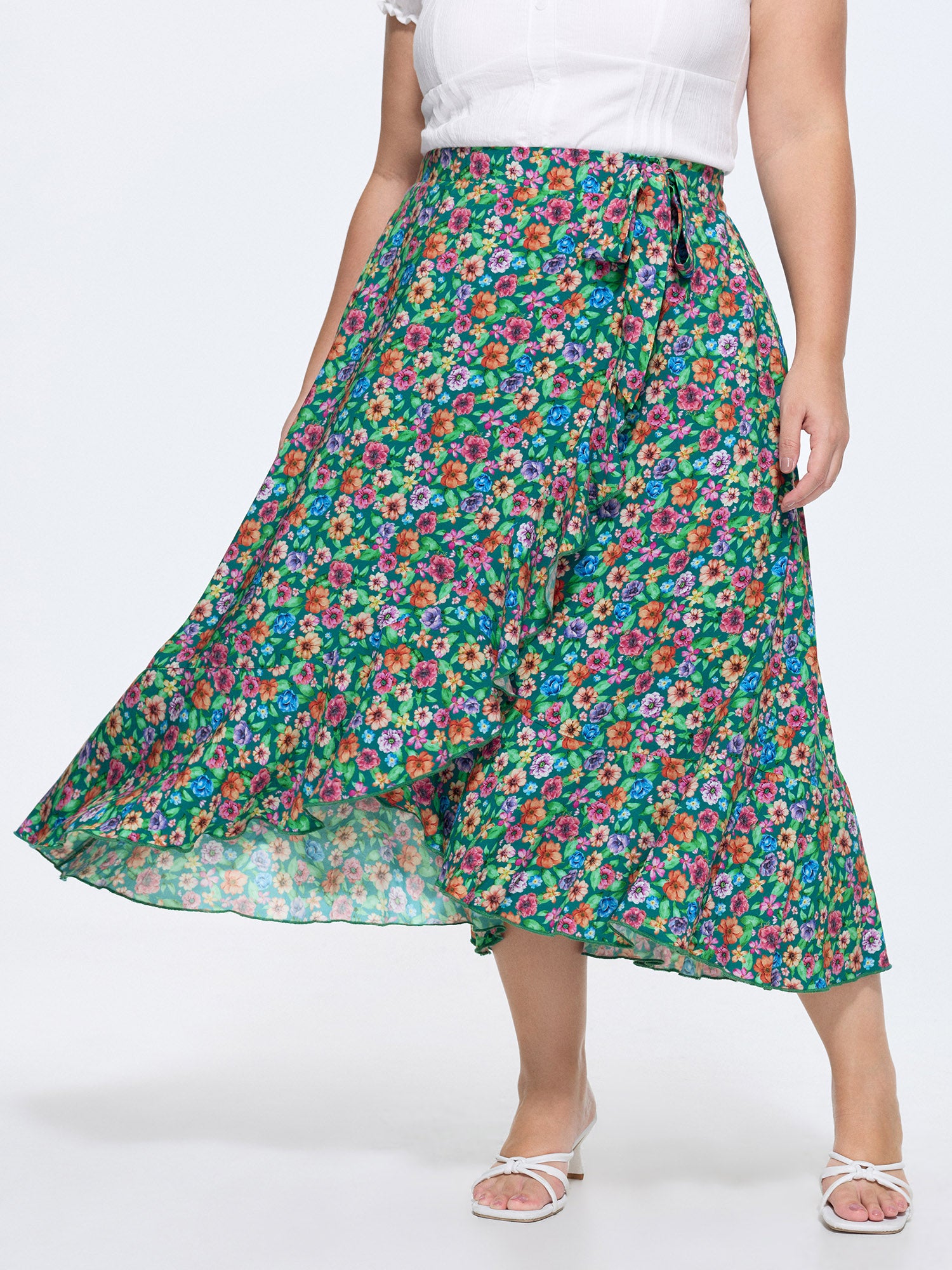 Floral Print Wrap Side-Tie Midi Dress