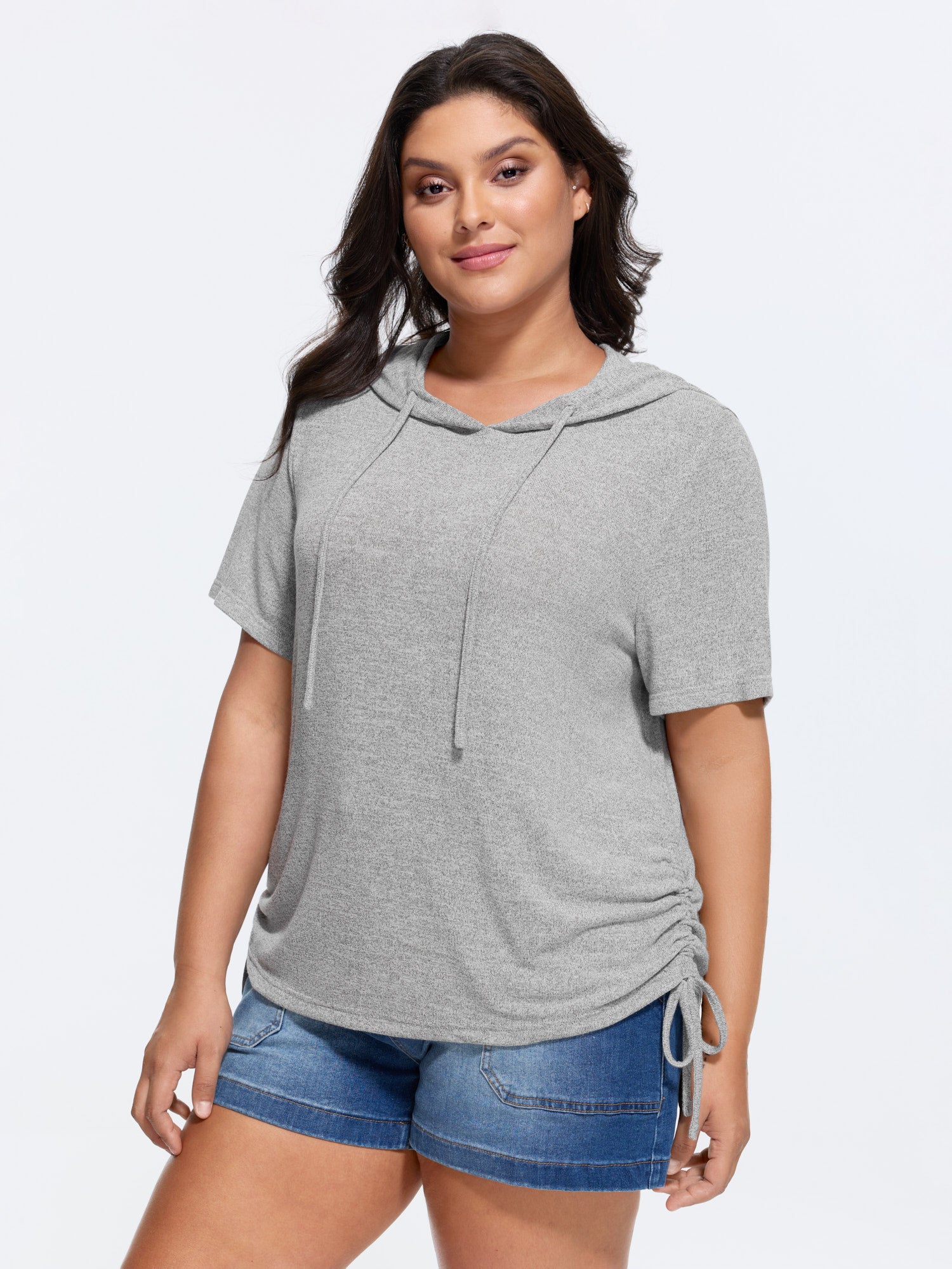 Stretchy Hooded Drawstring Adjustable T-Shirt