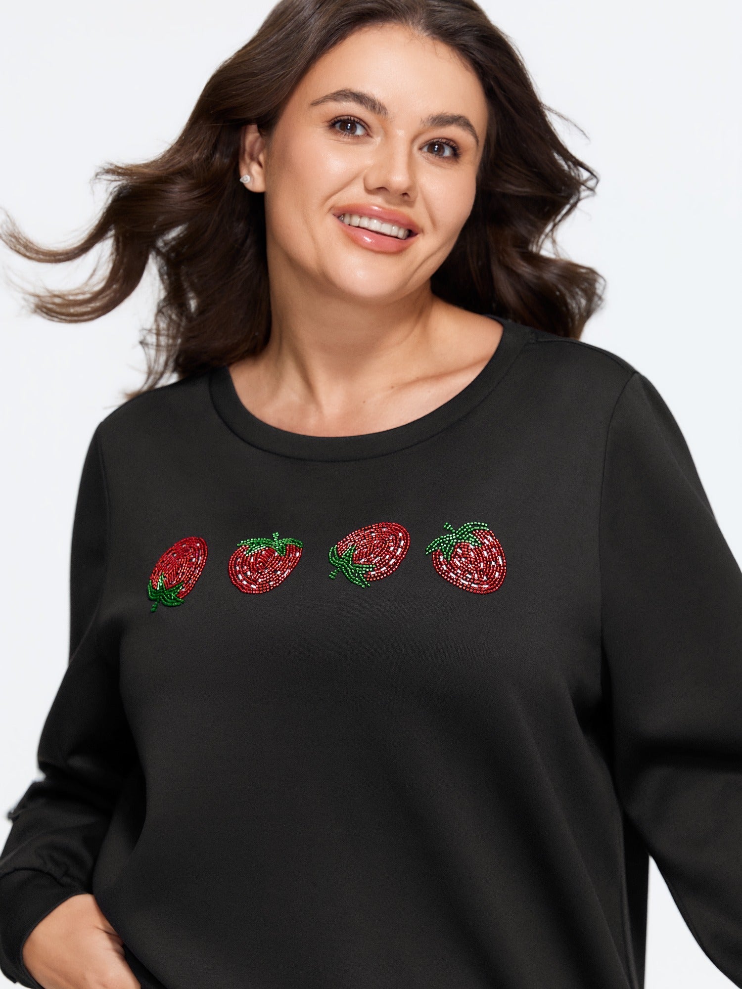 Supersoft Strawberry Rhinestone Crew Neck Sweatshirt