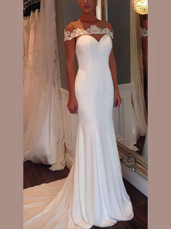 Classic Mermaid Off-The-Shoulder Satin Court Train Wedding Dresses with Appliques