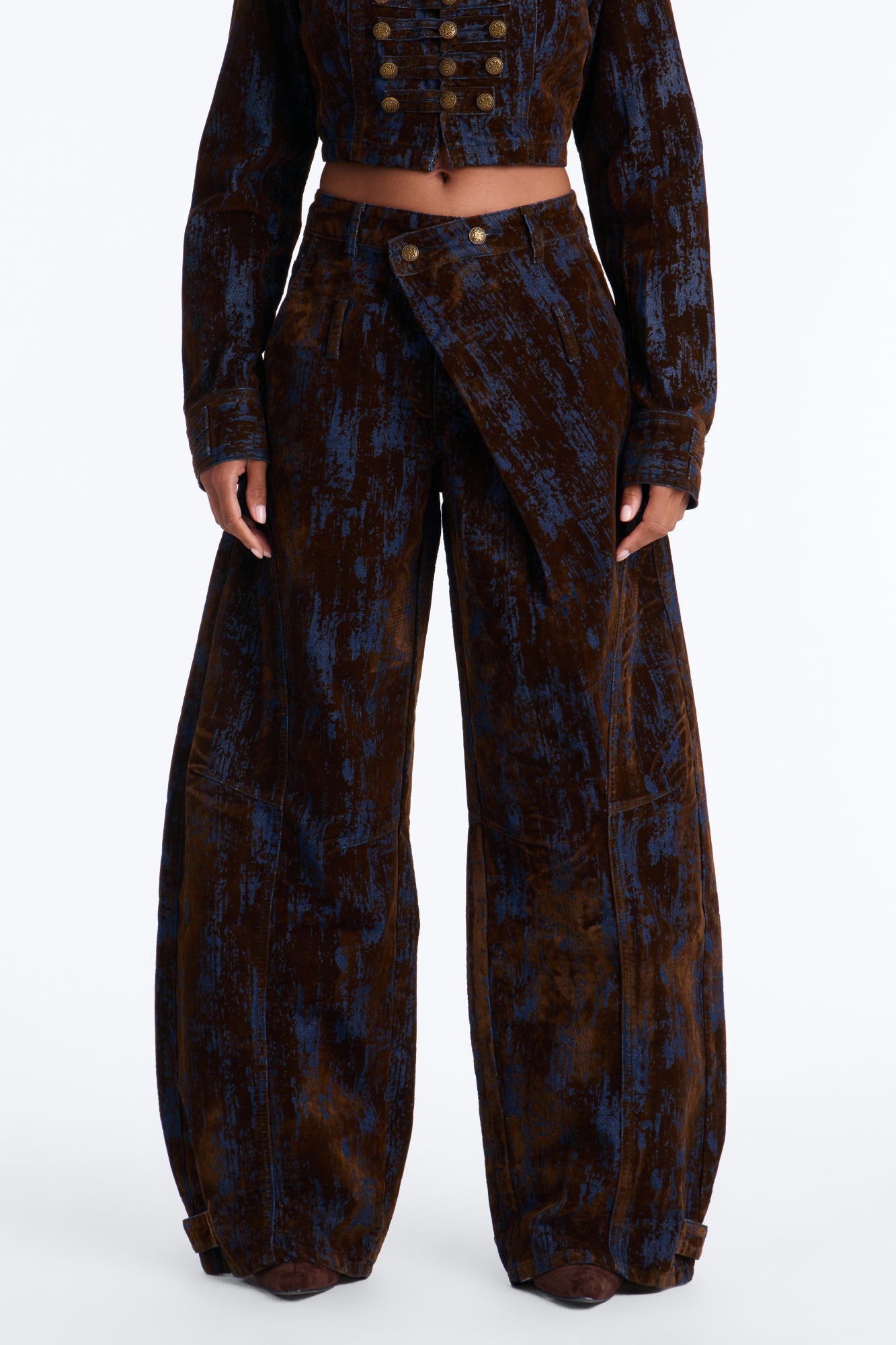 Royal Decree Flocked Crossover Wide Leg Jeans - Brown Combo