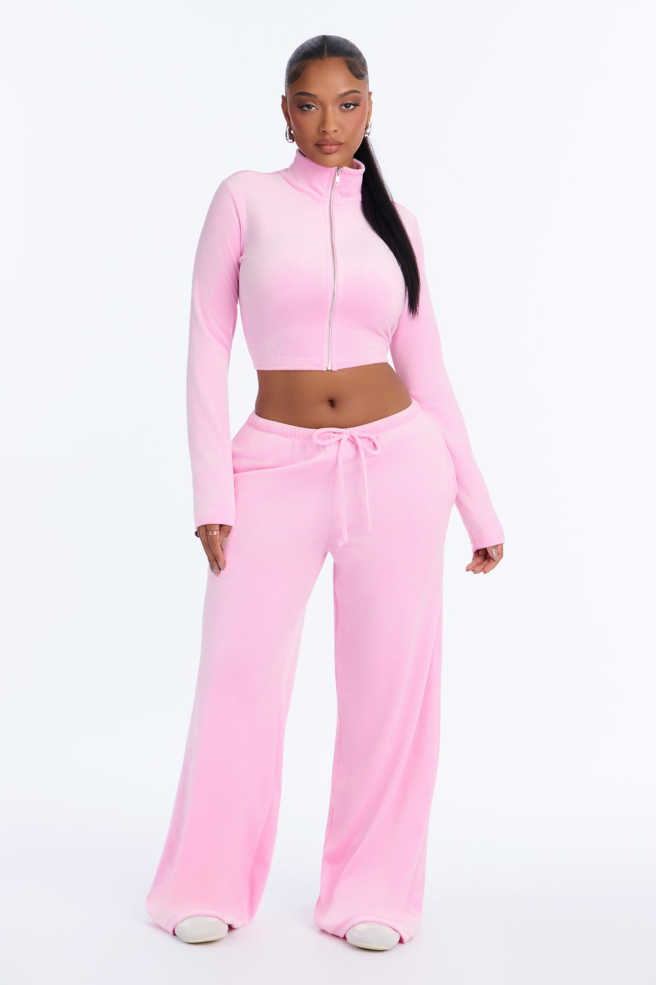 So Original Mock Neck Velour Pant Set - Pink