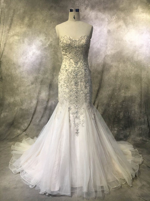 Elegant Sweetheart Strapless Trumpet Wedding Dresses with Beads