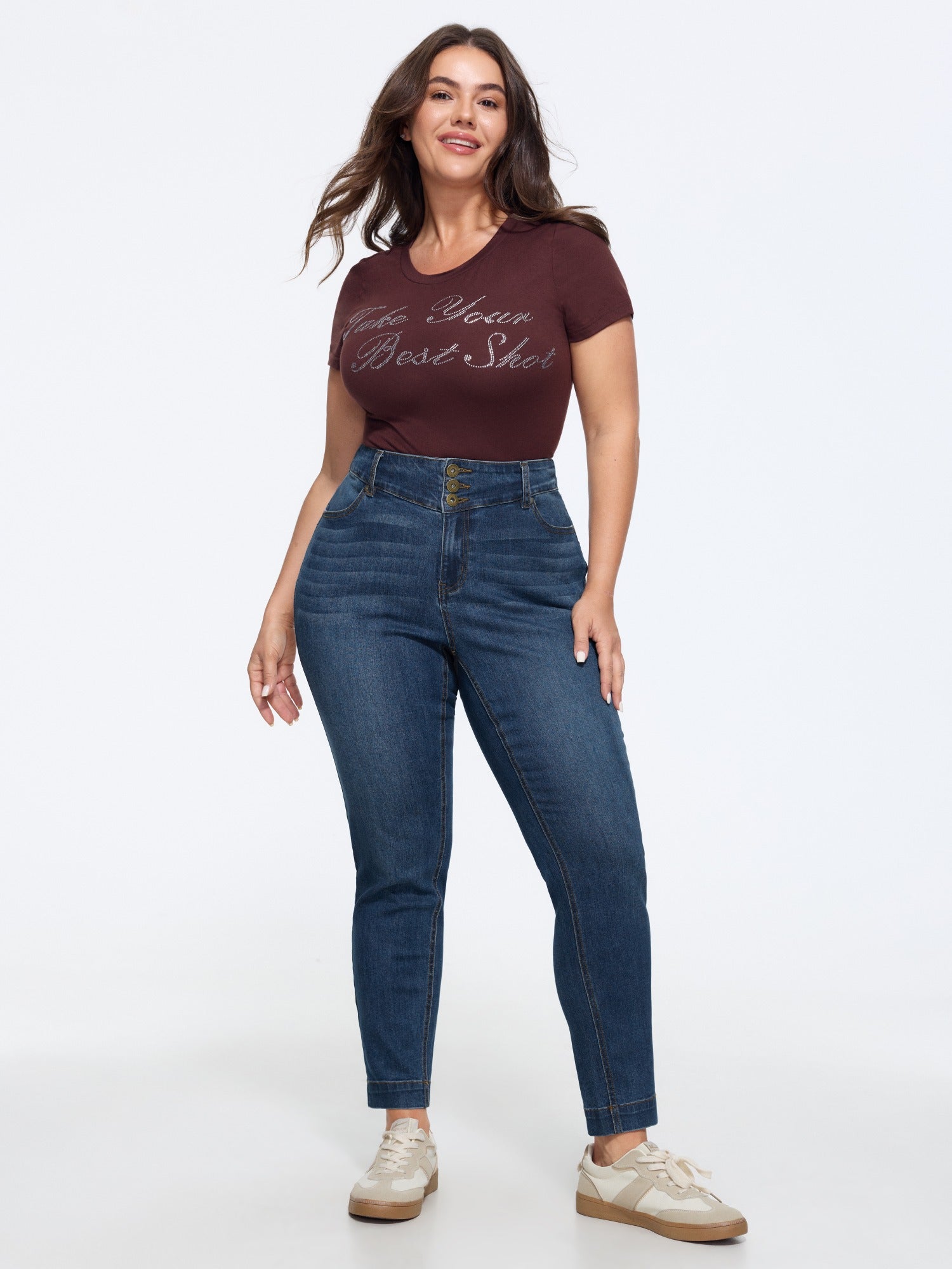 Stretch Triple‑Button Closure Skinny Jeans
