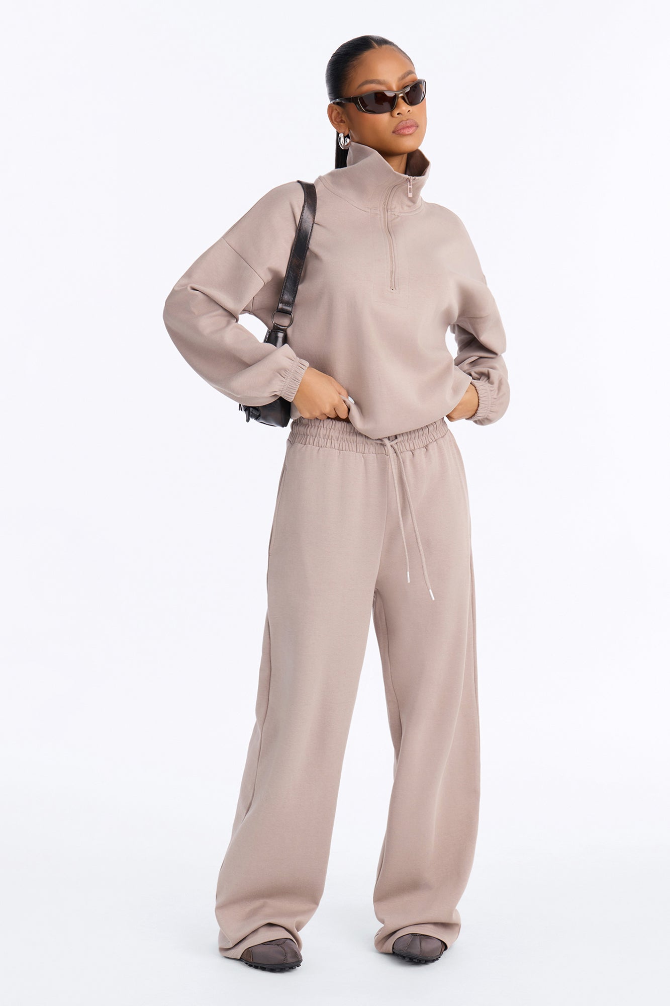 That Girl Super Mock Neck Pant Set - Taupe