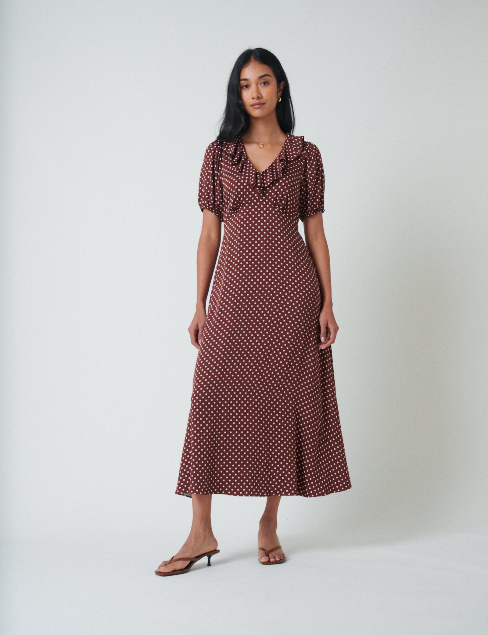Brown Polka Dot Fae Midi Dress