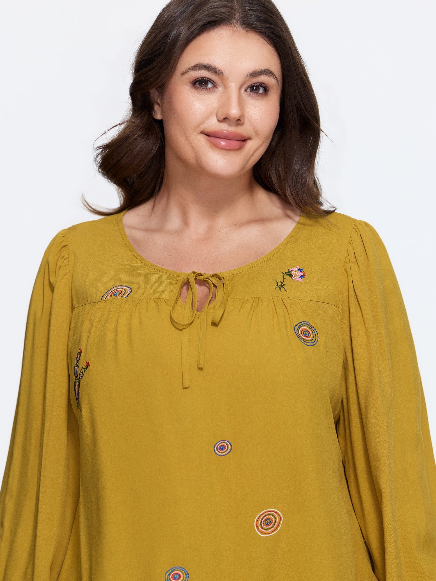 Supersoft Floral Embroidered Tie Neck Blouse