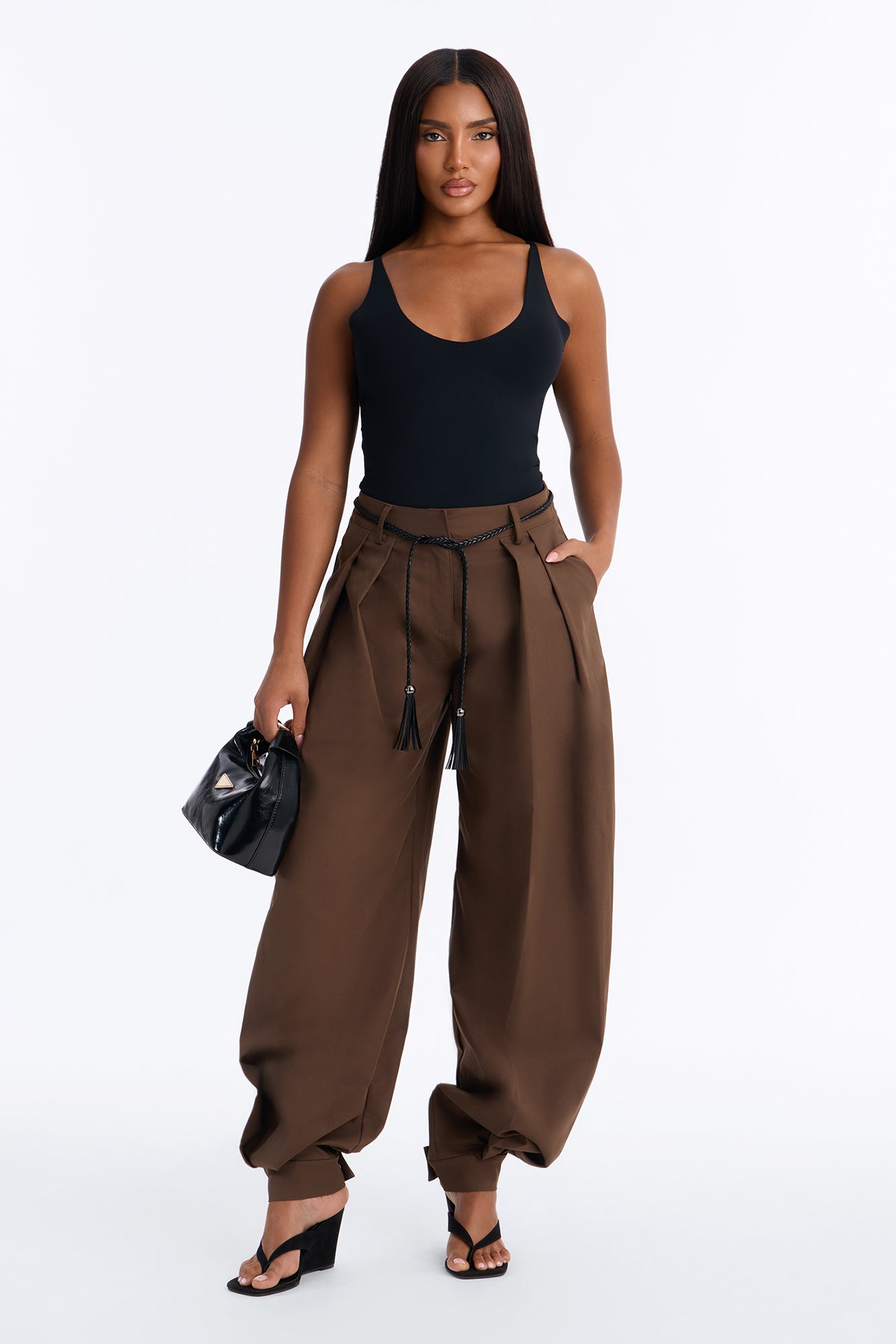 Hailey High Rise Tassel Jogger Trouser - Mocha