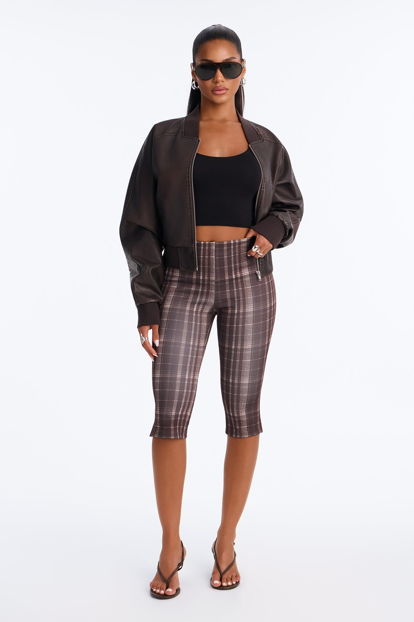 Petunia Plaid Pedal Pusher Legging - Brown Combo