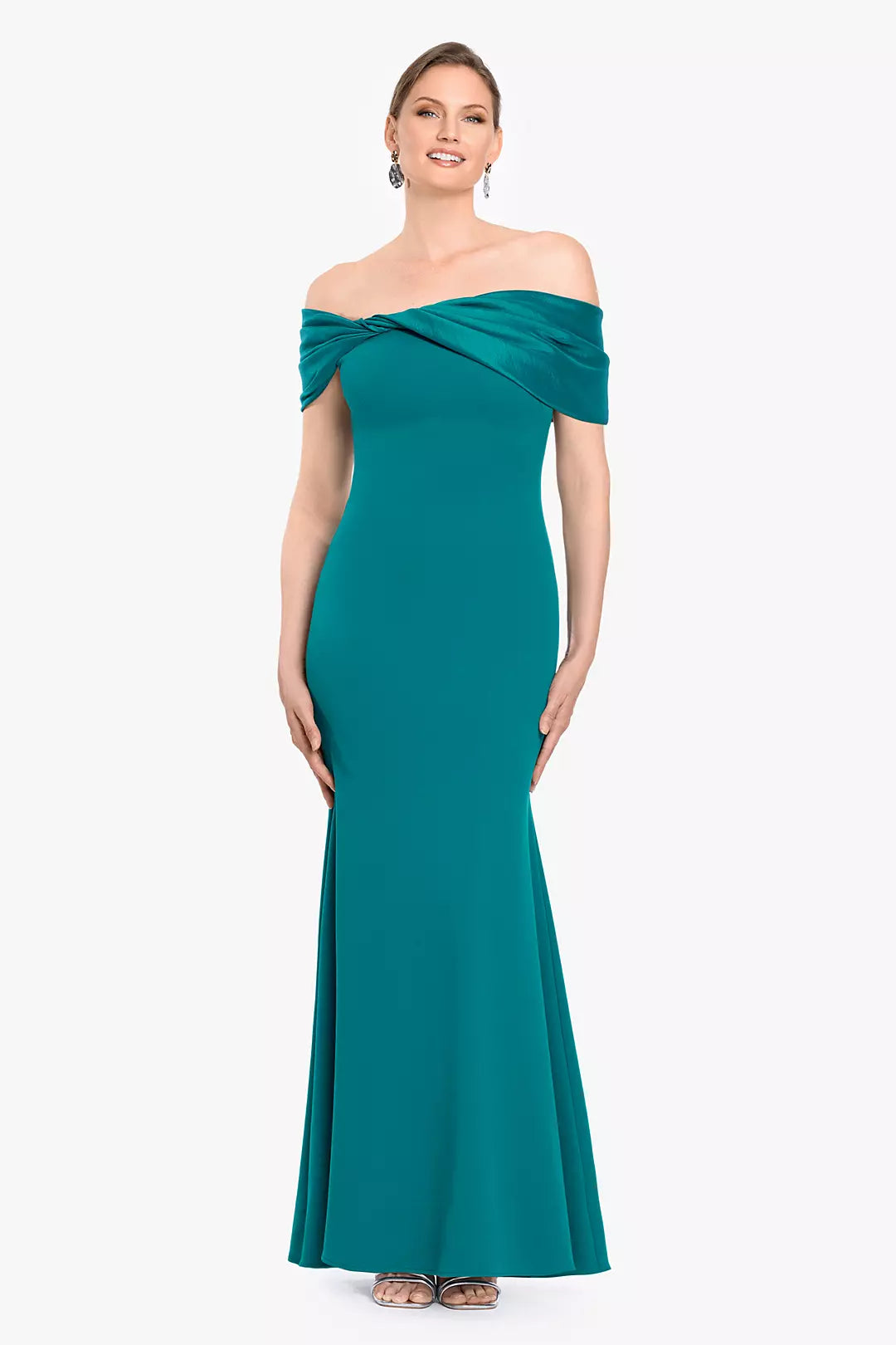 Asymmetrical Twist Bodice Crepe Sheath Dress