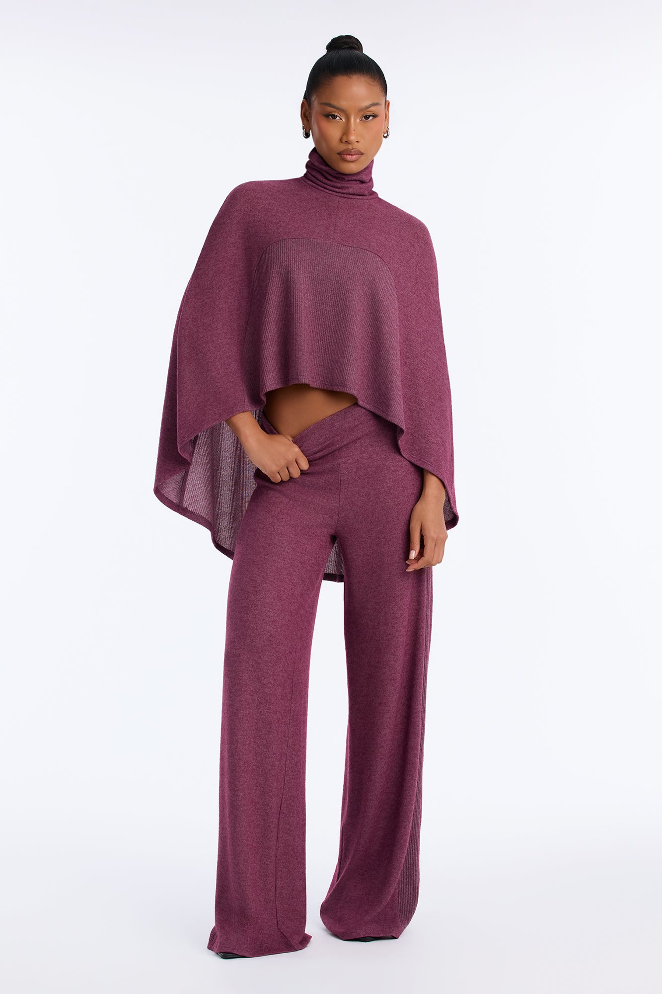 Frankie Poncho Wide Leg Pant Set - Plum