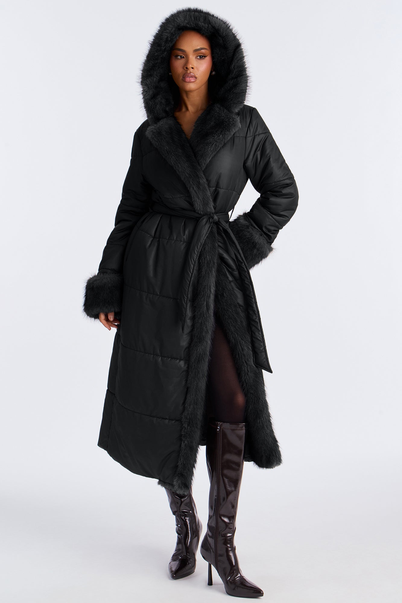 Cabin Escape Fur Trim Puffer Jacket - Black