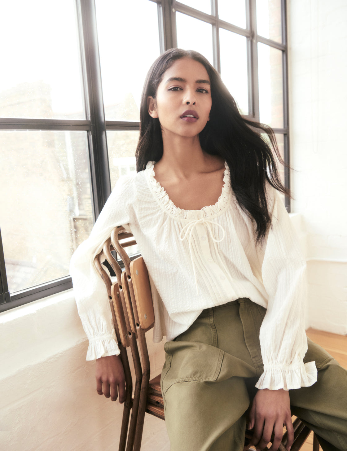 White Broderie Anglaise Trim Lumi Blouse