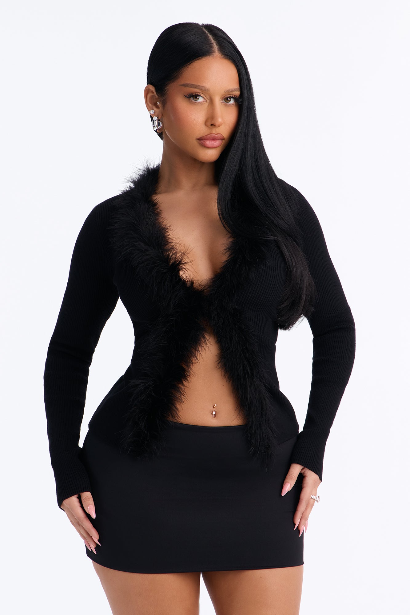 Drift Away Feather Cardigan - Black