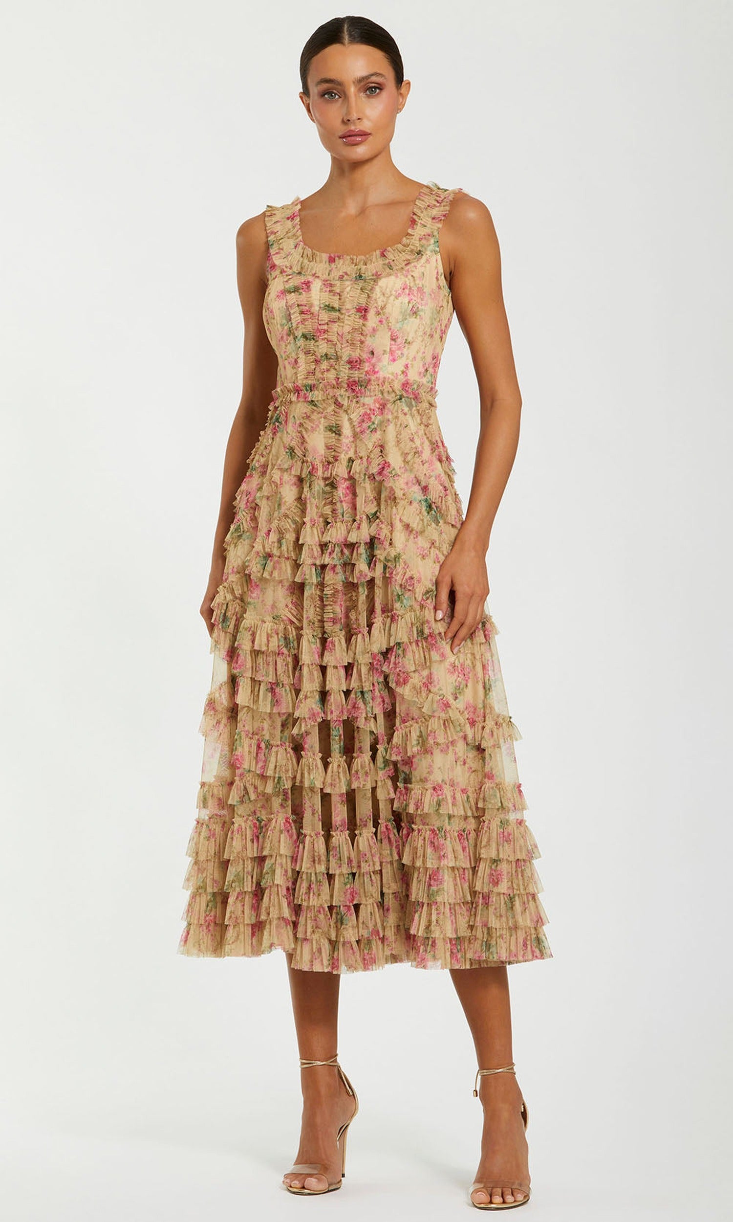 Mac Duggal 8293 - Micro Ruffle Square Back Midi Dress