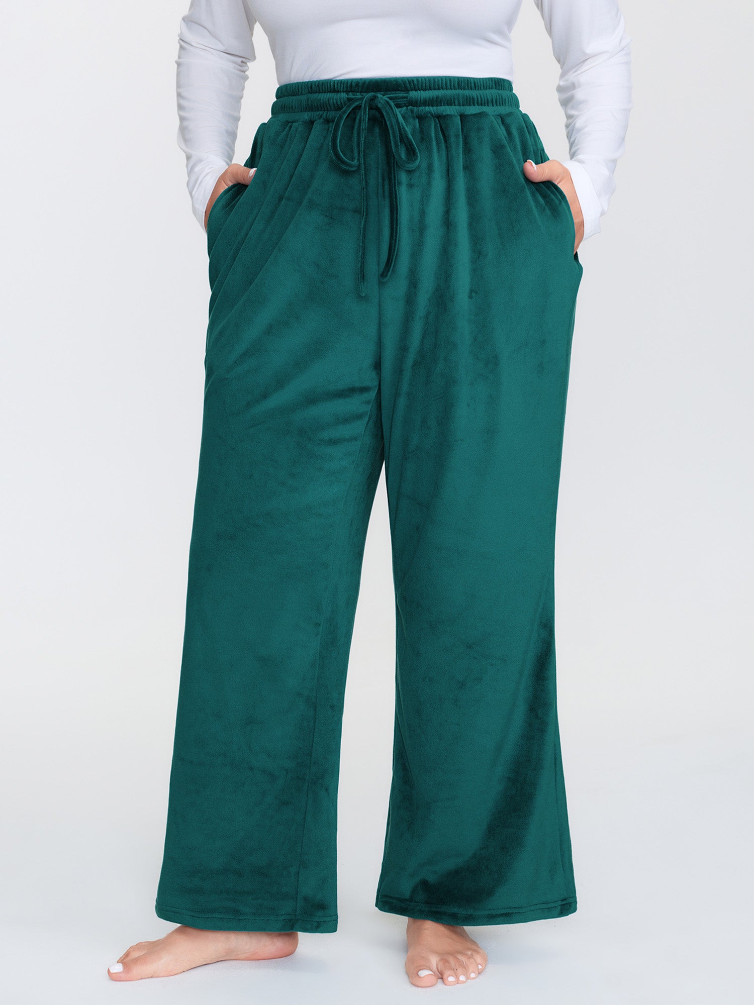 Drawstring Waist Side Pockets Flared Lounge Bottoms