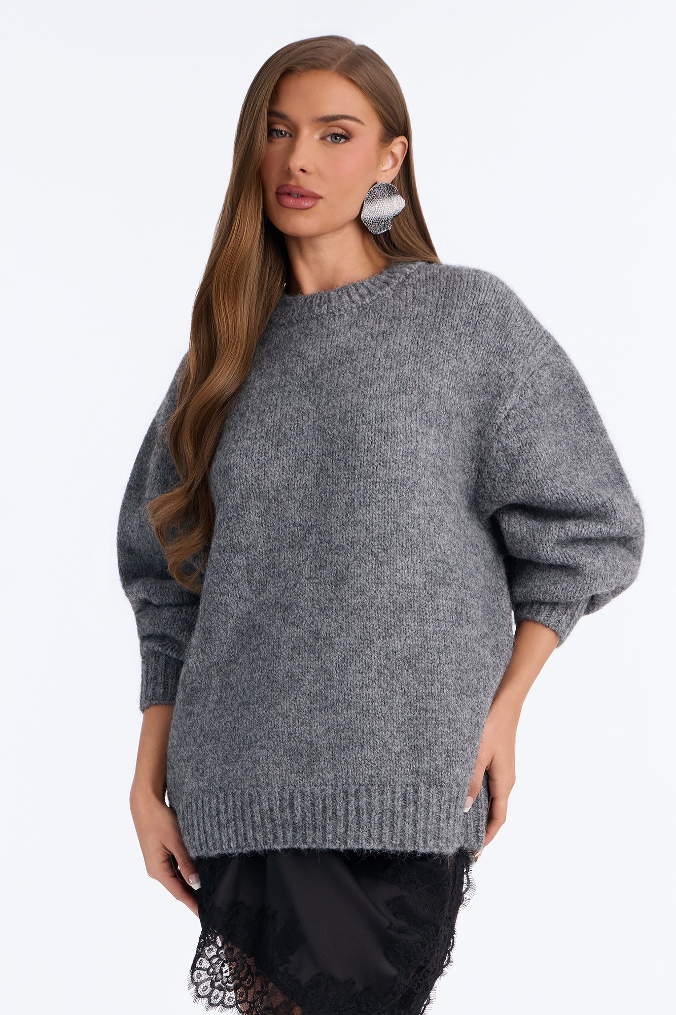 Effortless Chic Heavy Yarn Everyday Relaxed Sweater - Grey