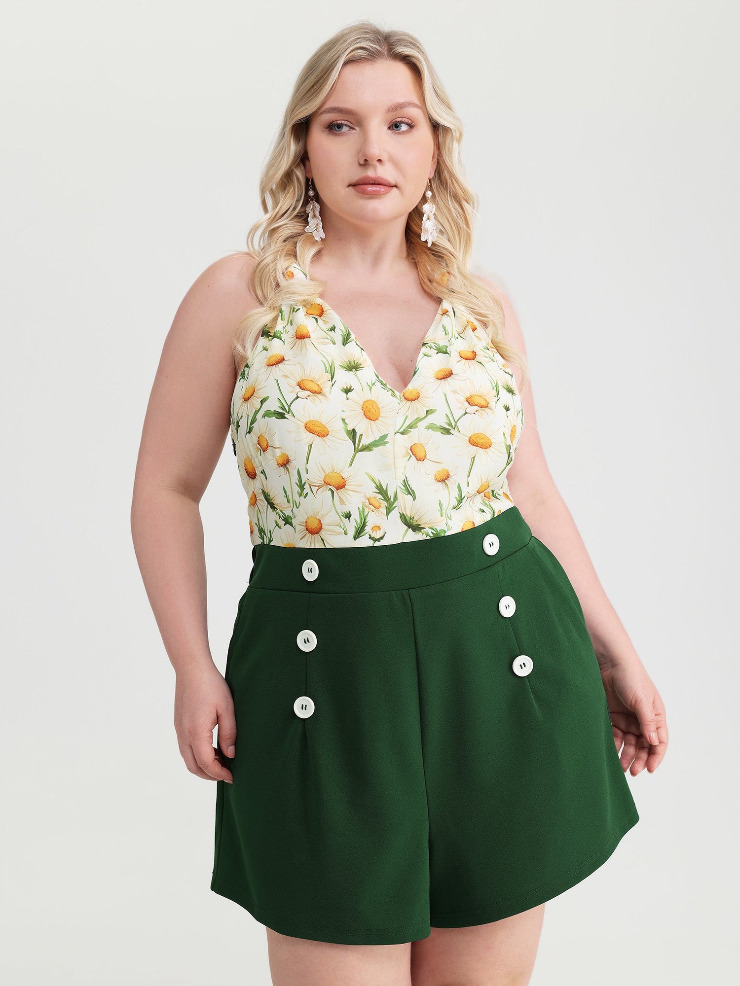 Daisy Print Halter Tie Neckline Romper