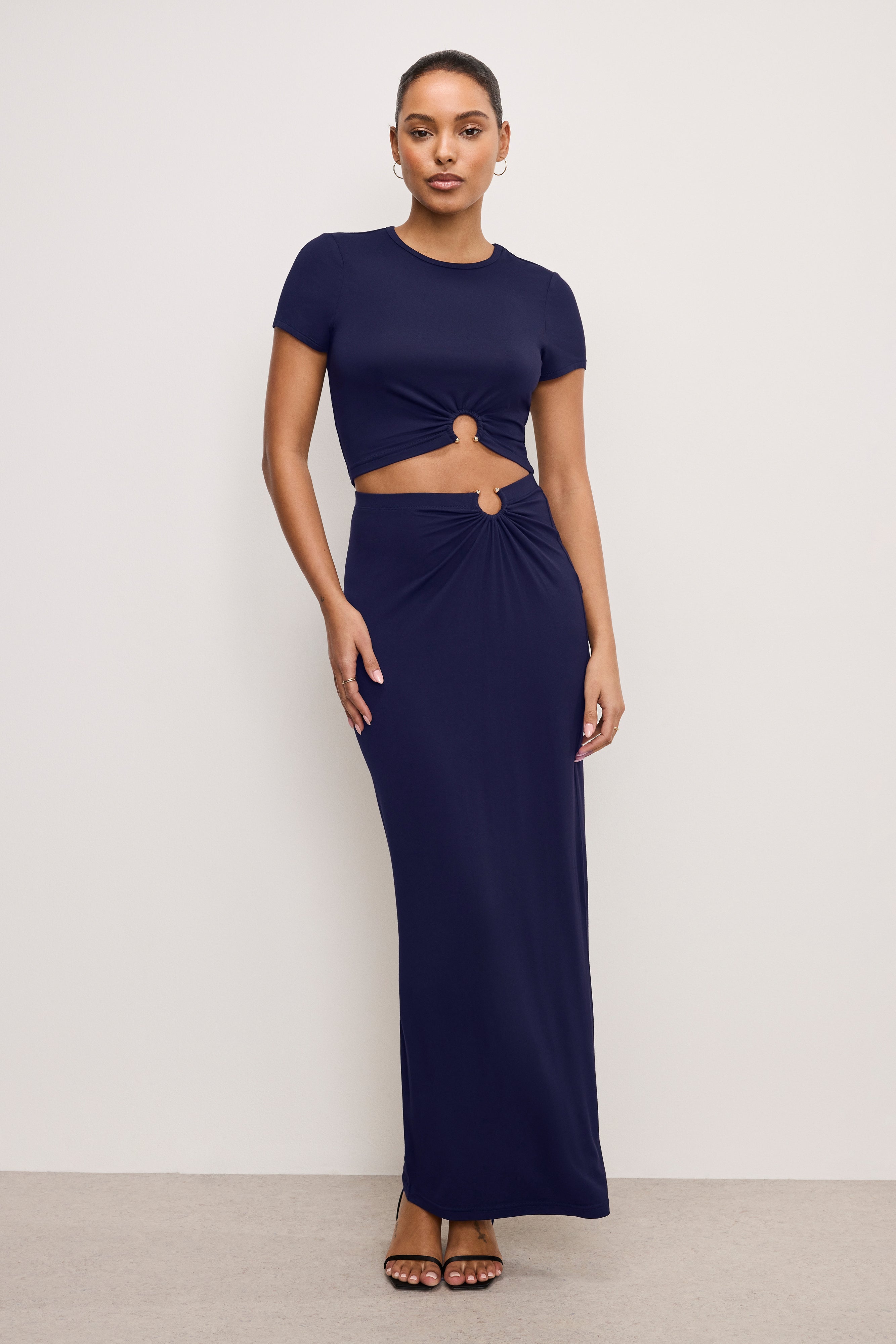 STRETCH JERSEY MAXI SKIRT | HORIZON INK
