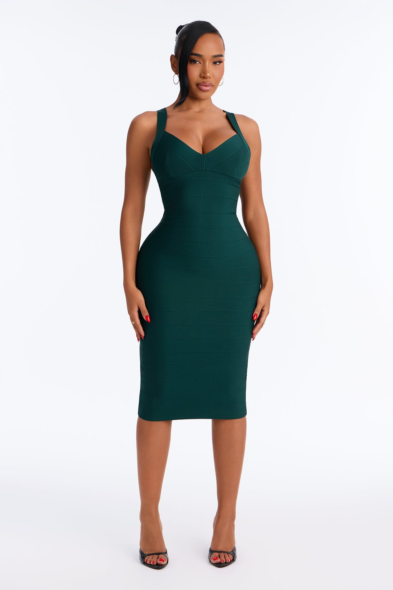 Shes The Full Package Bandage Midi Dress - Hunter