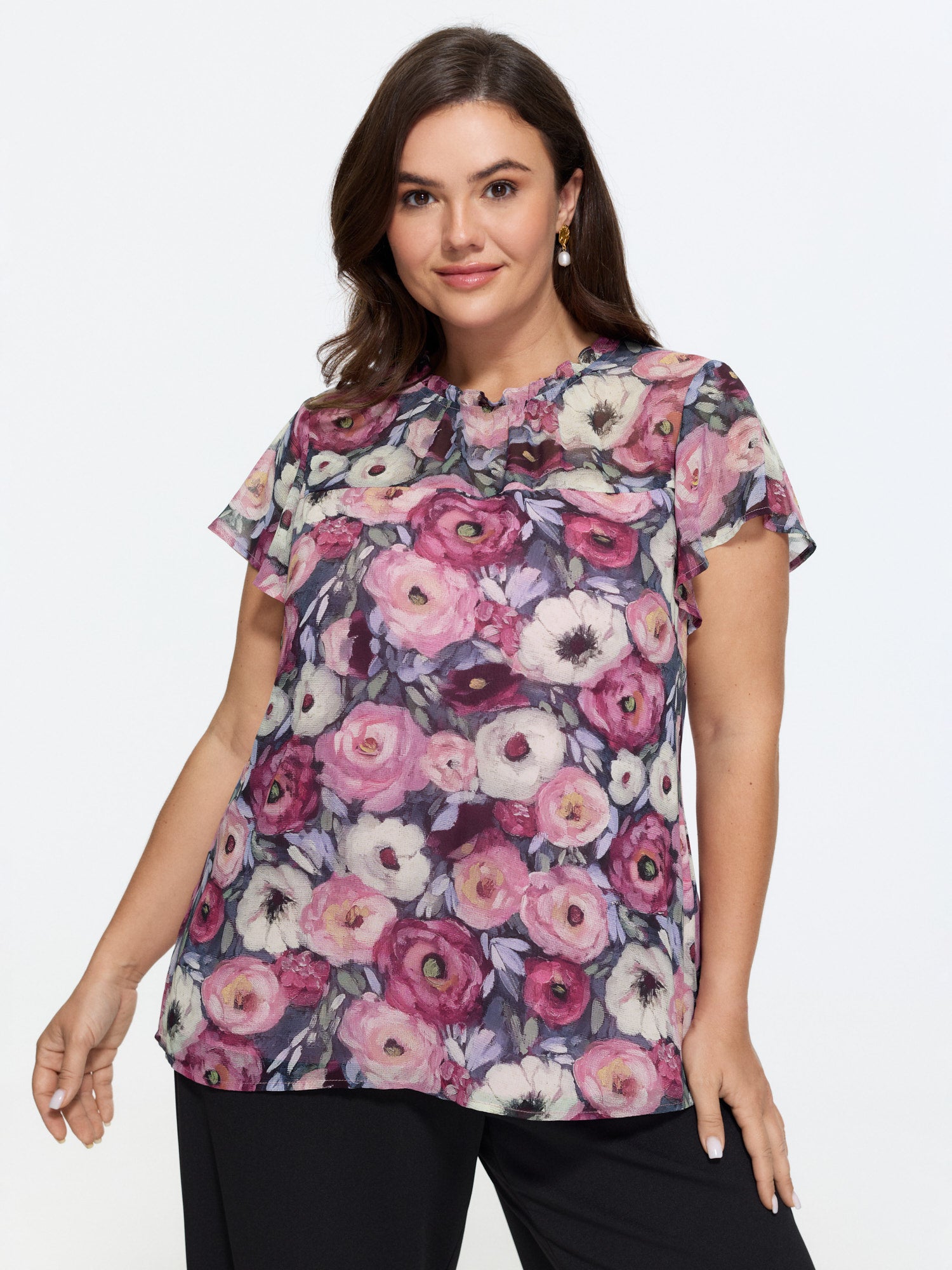 Floral Blend Print Mesh Blouse