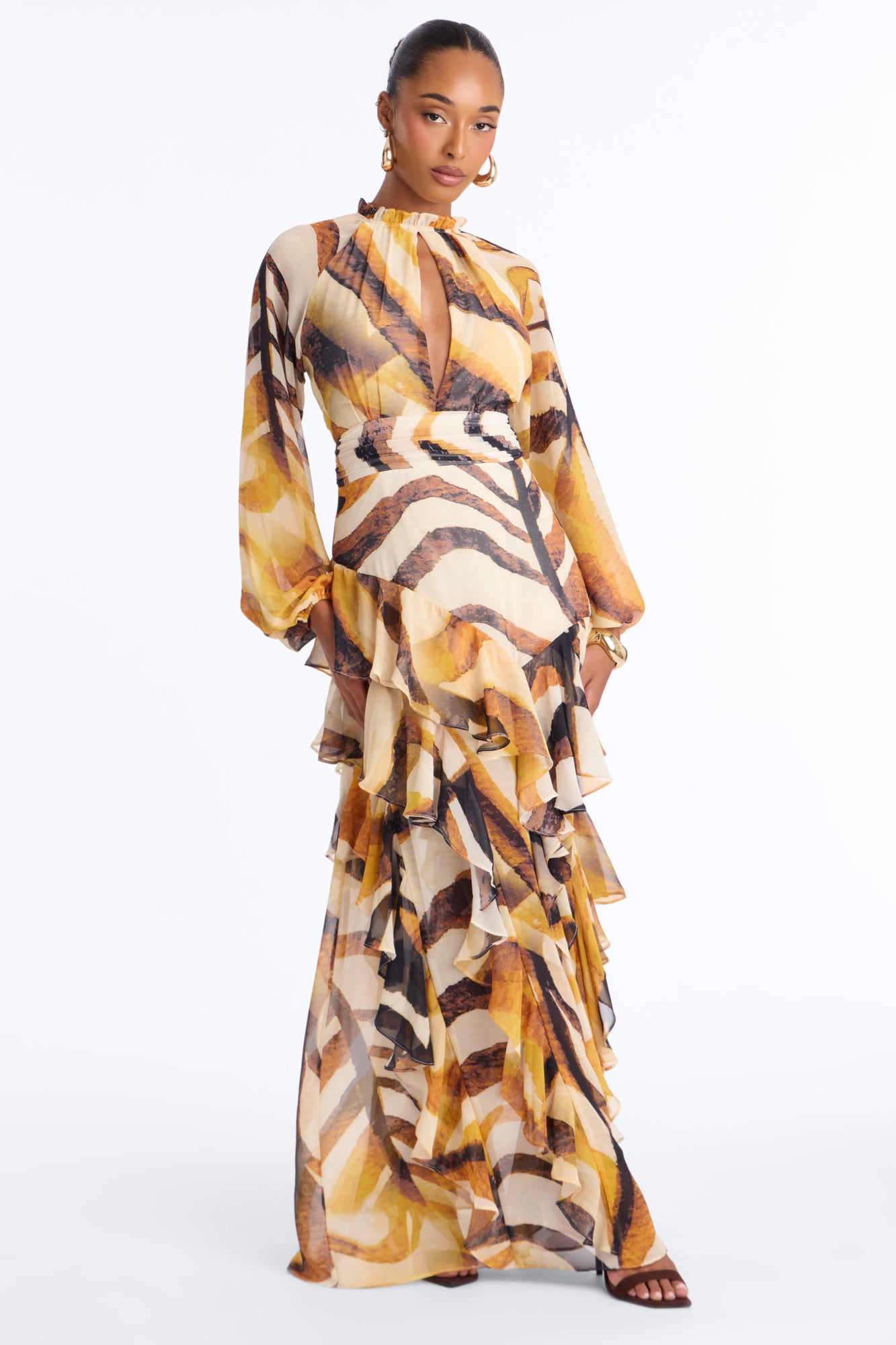 Nina Ruffle Chiffon Maxi Dress - Yellow/combo