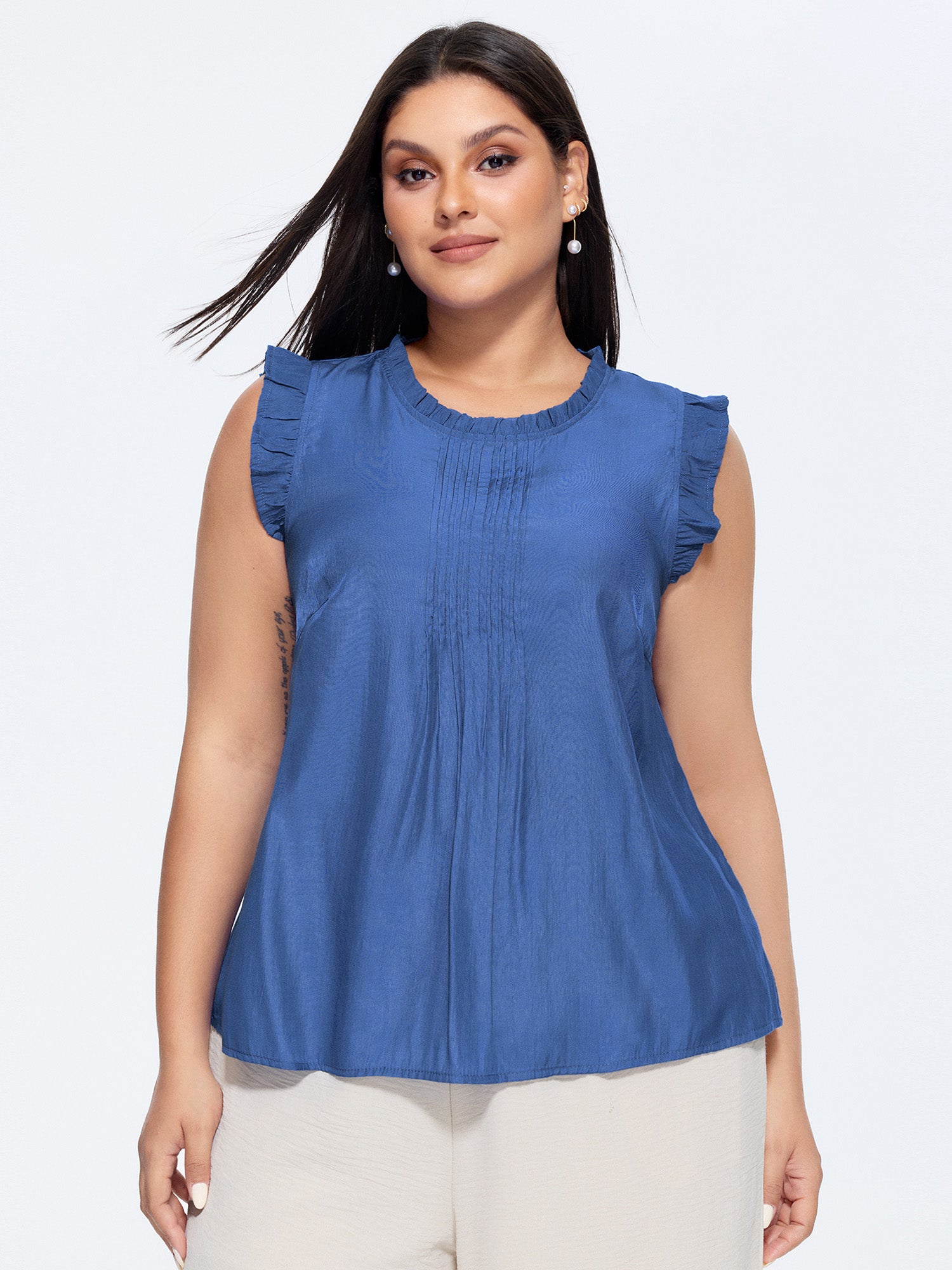 Flutter Sleeve Toothpick Pleat Blouse