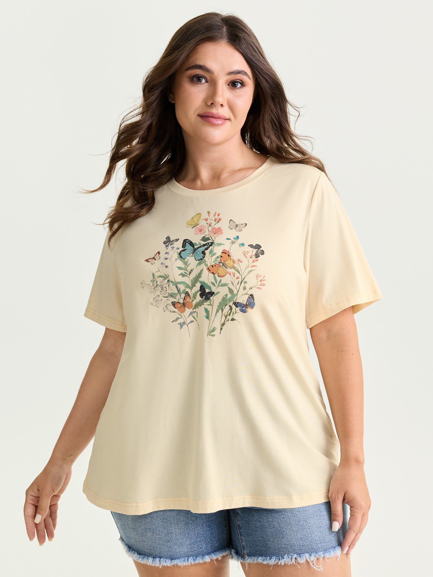 Butterfly Print Flared Sleeve T-Shirt