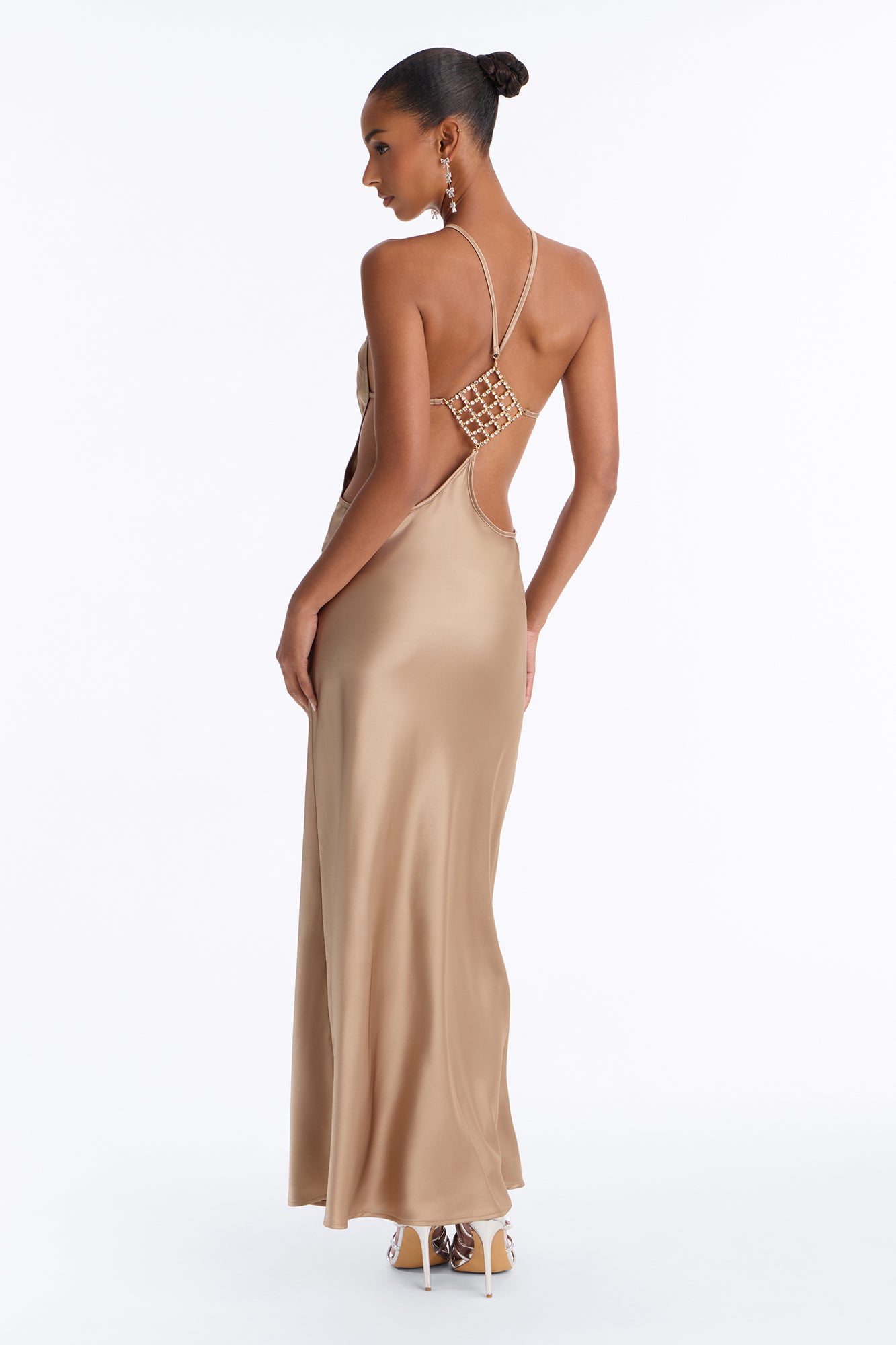 Can't Get Enough Backless Satin Maxi Dress - Taupe
