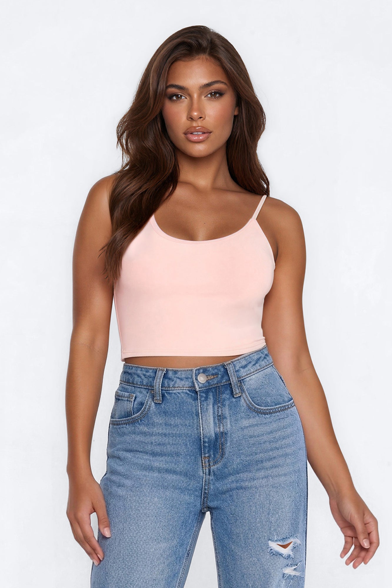 Ally Crop Cotton Blend Cami Top - Light Pink