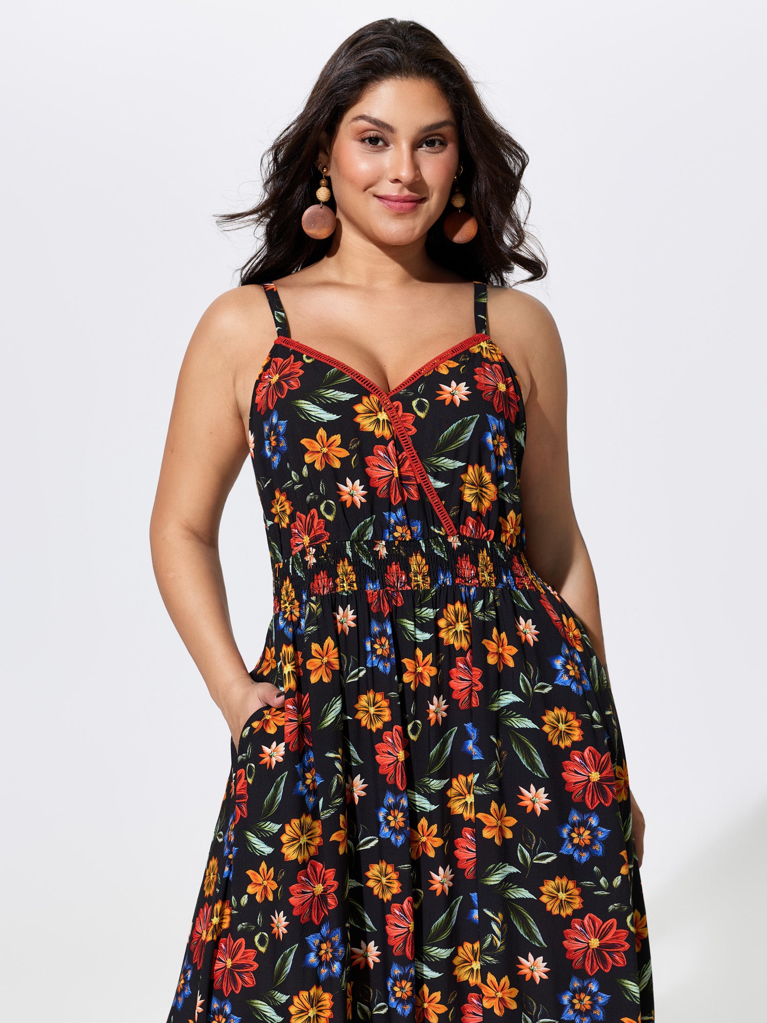 Floral Print Shirred Waist Maxi Dress
