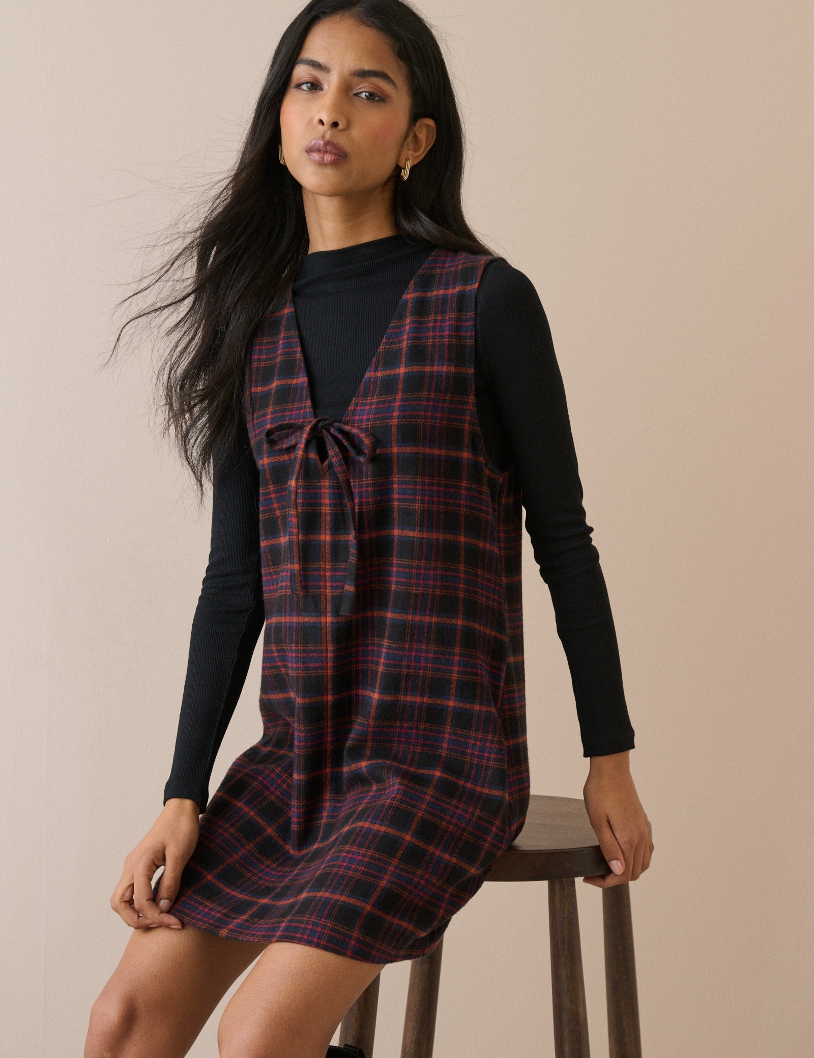 Black Tartan Nila Shift Mini Dress