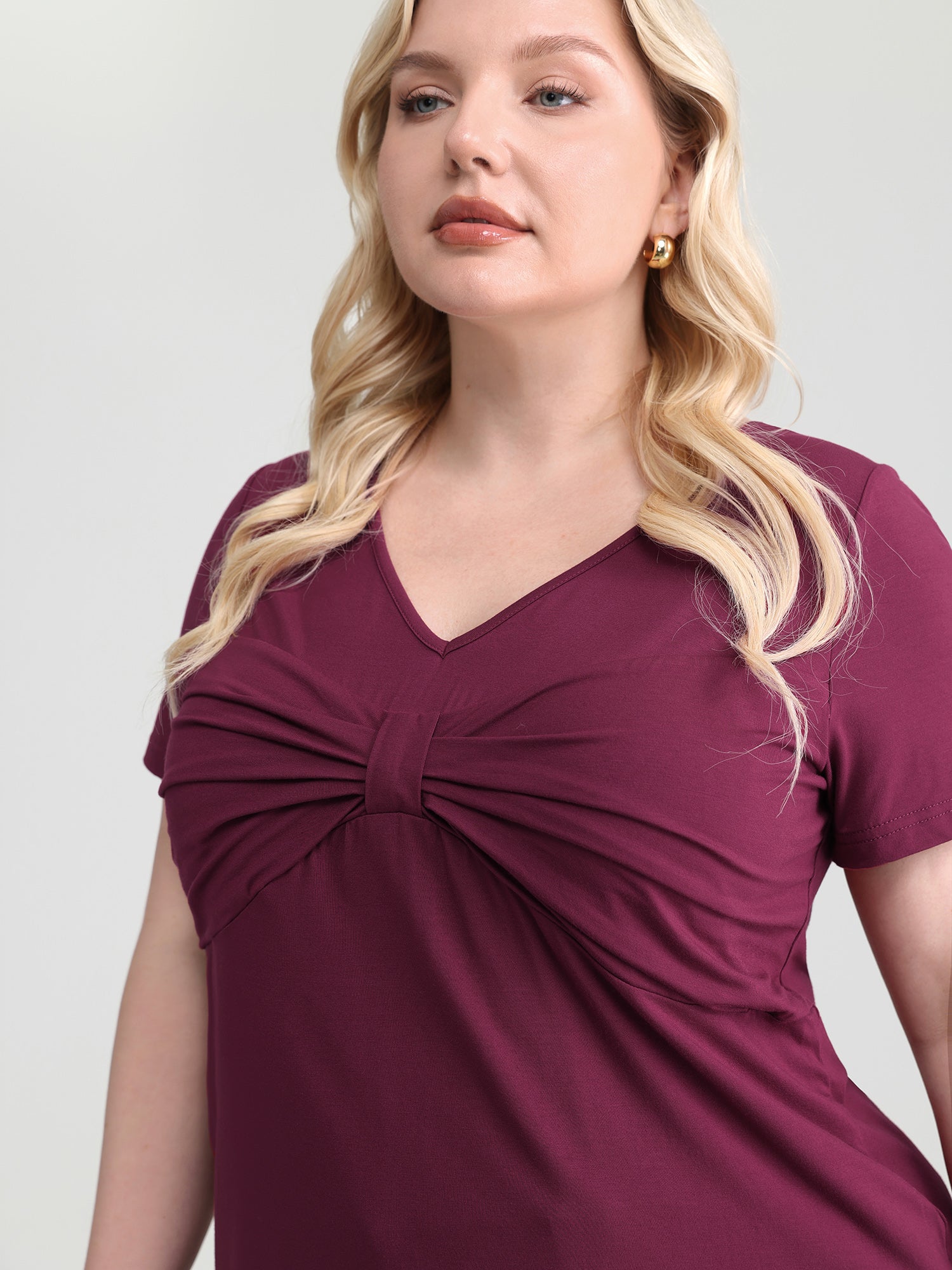 Knotted Bodice Deep V-Neckline Knit Top
